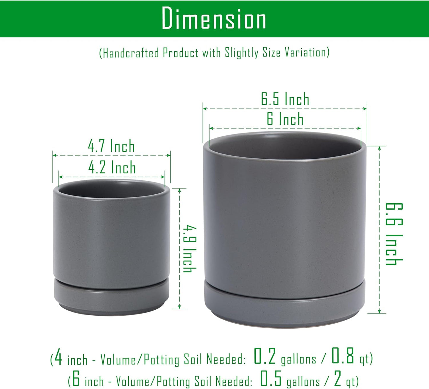 D'vine Dev 4.7 Inch & 6.5 Inch Ceramic Planter Pots for Plants with Drainage Hole and Saucer, Small Plant Pots Set, Speckled Grey, 94-G-S-3