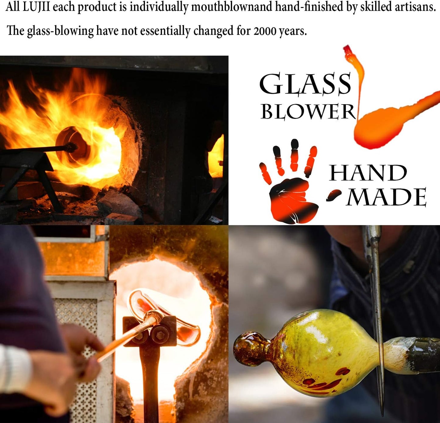 LUJII Hummingbird Feeder, Hand Blown Glass Hummingbird Feeder, Never Fade, 36 Fluid Ounces, 5 Feeding Metal Stations, Much Bigger, Garden Backyard Decorative, Containing Ant Moat (Blue)