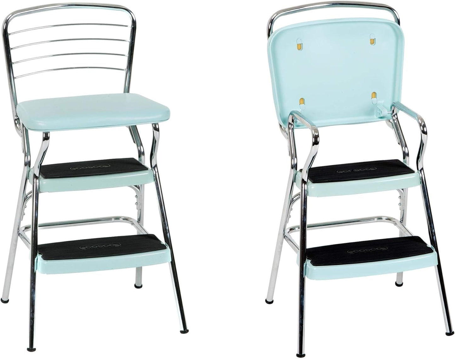 COSCO Stylaire Retro Chair + Step Stool with Flip-Up Seat, Teal