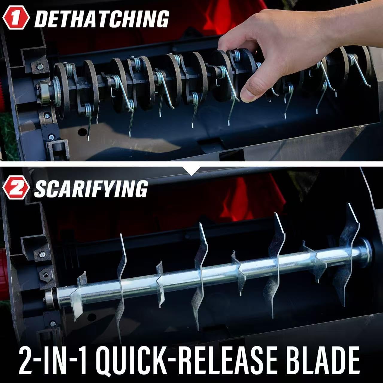 MZK 15-inch 2-in-1 Electric Dethatcher and Scarifier w/Removeable 5-Position Height Adjustment,Lawn dethatcher w/12-Gallon Thatch Collection Bag,Keep Lawn Health,DS15A03