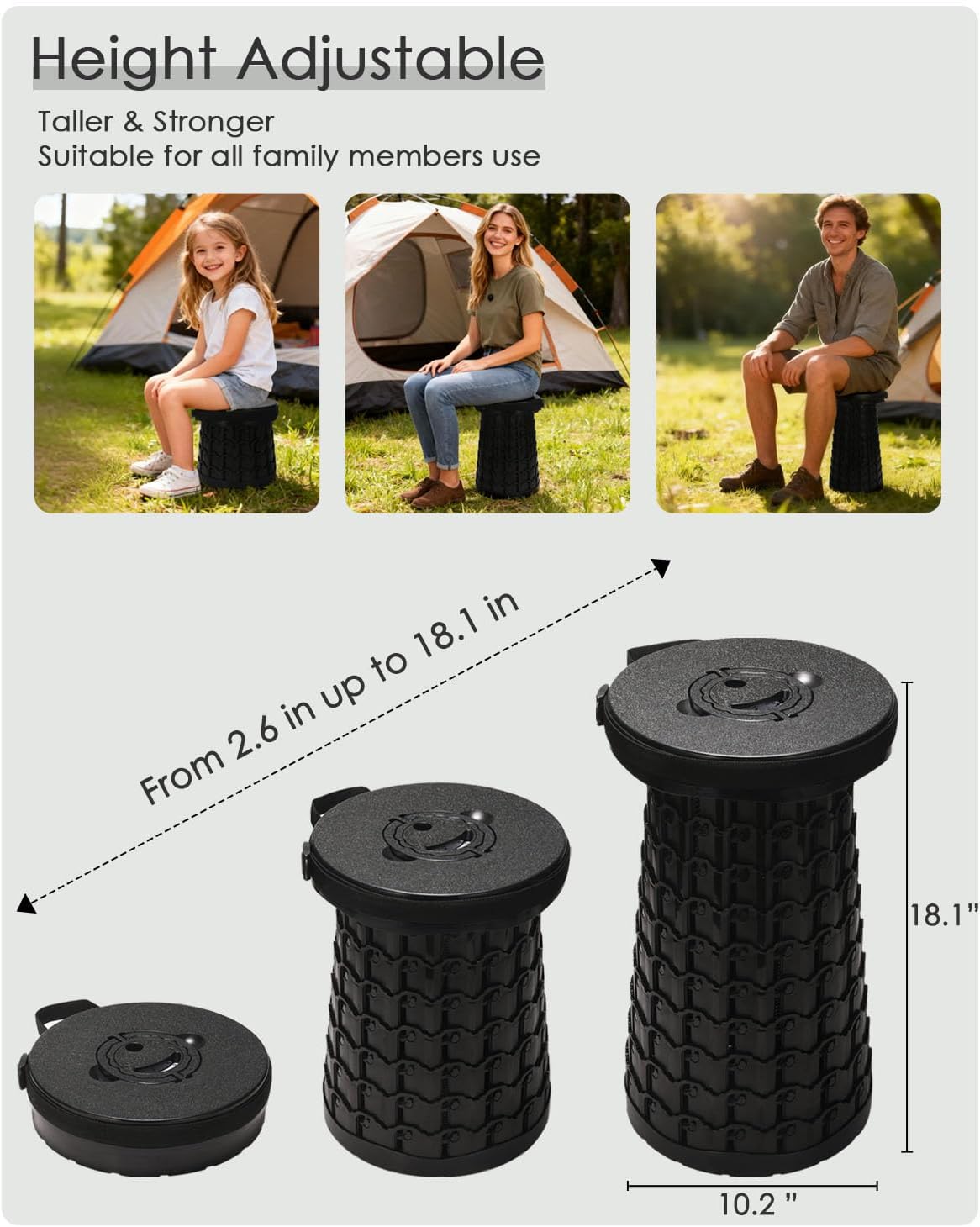 18-inch Heavy Duty Collapsible Stool - 800 lbs Capacity, 2.6 lbs Lightweight Portable Folding Stool for Camping, Travel, Music Festivals and Other Outdoor Events
