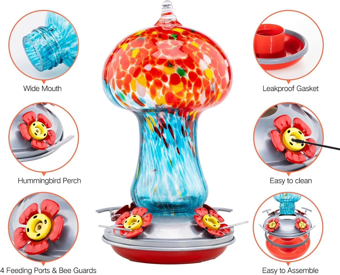 Muse Garden Gifts for Women Hummingbird Feeders for Outdoors Hanging Ant and Bee Proof, Blown Glass Hummingbird Feeder with Ant Moat, Christmas Gardening Gifts for Women Mom, 28OZ, Ocean Sunrise