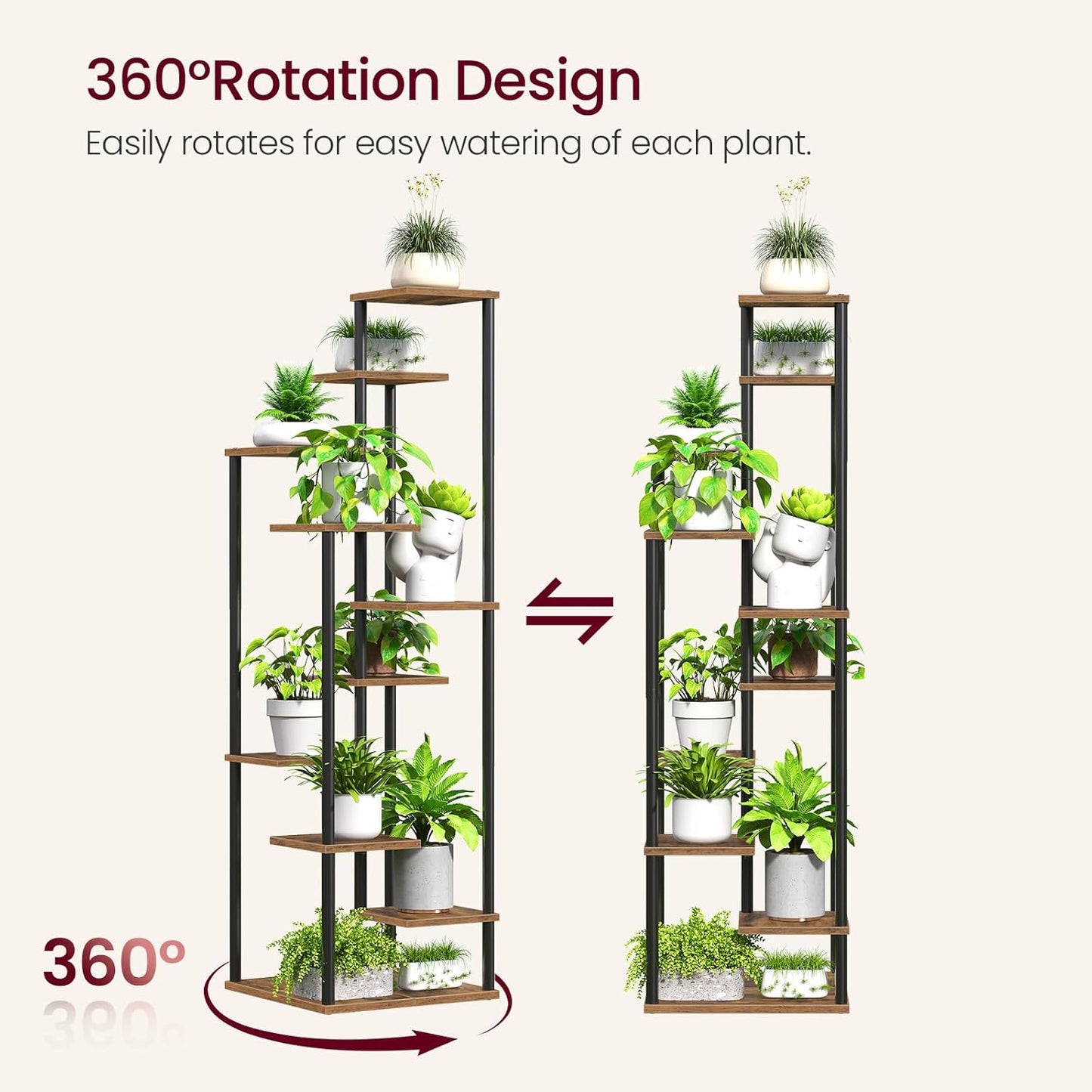 10 Tier Plant Stand Indoor, Tiered Corner Plant Shelf Flower Stand for Living Room, Balcony, Patio, Garden, Rustic Brown and Black