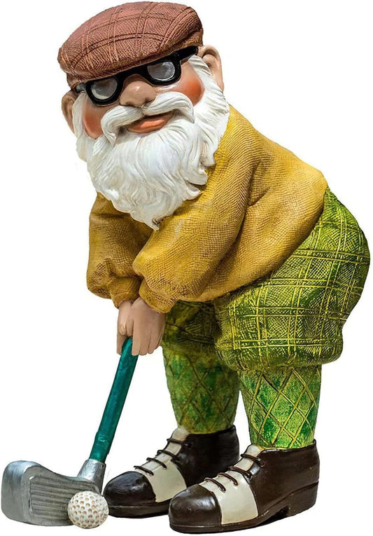 Garden Golfing Gnome Statue Decorative, Adorable Flower Bed Decor Gnome Sculpture for Patio Lawn,Yard Patio Art Decor Dwarf Figurines Table Ornament