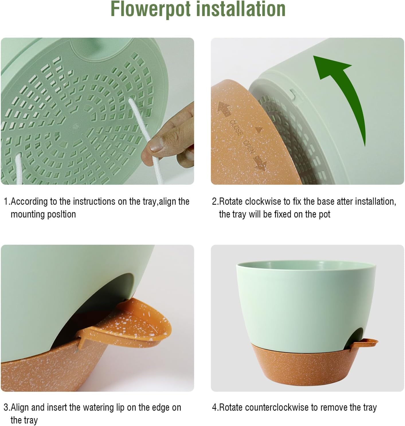 10 inch Self Watering Pots, 2 Pack Plastic Planters with Mesh Drainage Holes for Garden Plants and Flower, Plants Pots with Deep Reservoir for Indoor Outdoor Plants, Green with Brown