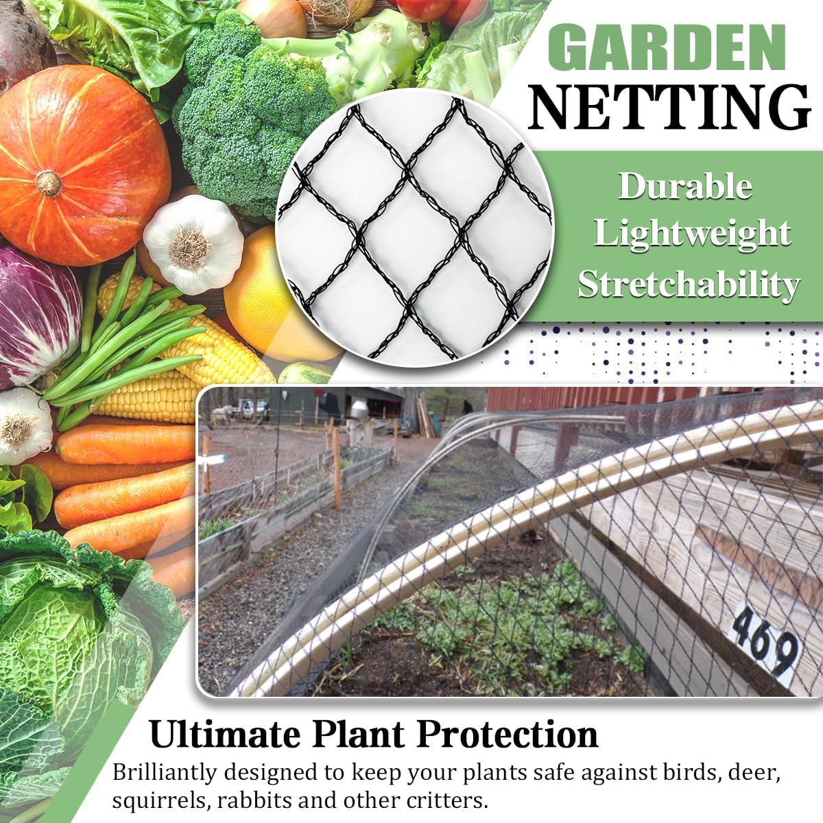 Bird Netting，10 x 30 FT Garden Netting Bird Net for Chicken Coop, Poultry Netting Fence for Fruit Trees, Plants and Vegetables Against Birds, Deer, Squirrels and Other Animals