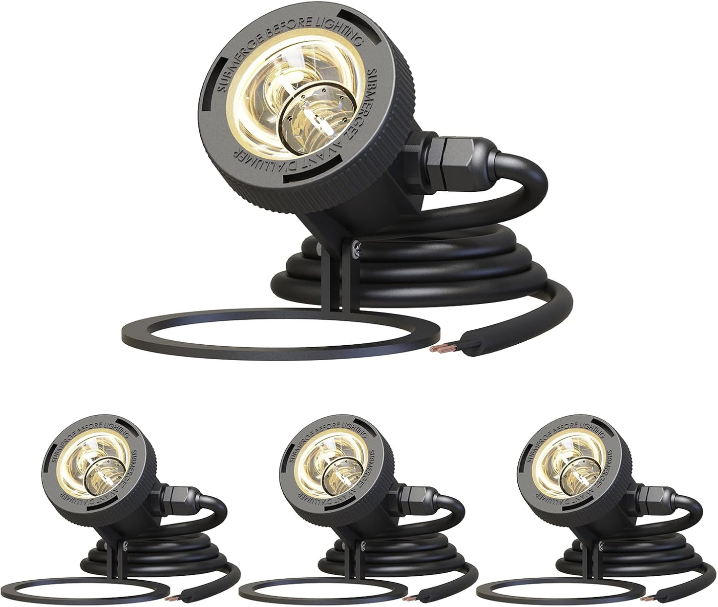 GOODSMANN Landscape Lighting 4PK Pond Lights Led Underwater Submersible Lights Fountain Lights Outdoor 5.4W 135 Lumen 2900K Warm White Low Voltage Pond Lights with Power Cord Waterproof