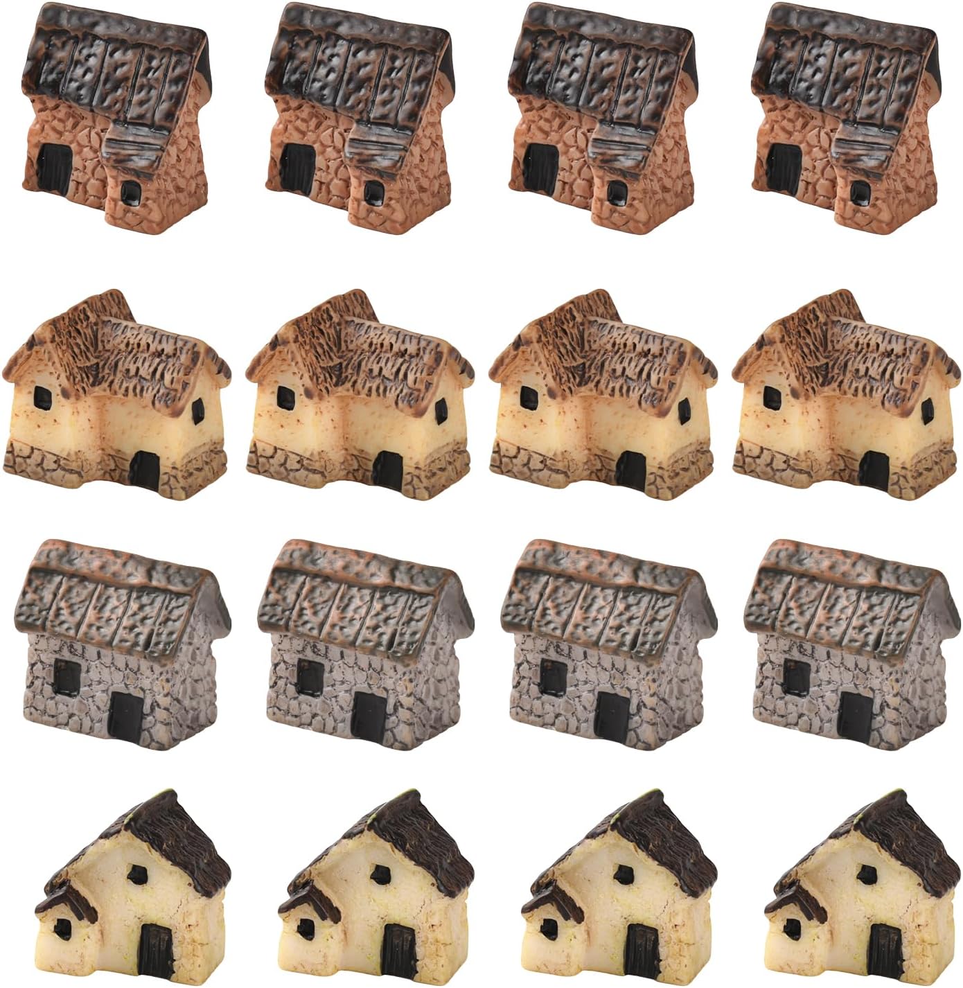 16PCS Miniature Stone House Mini Fairy Garden Cottage House Micro Village Thumbnail Huts for Fairy Garden DIY Plant Pot