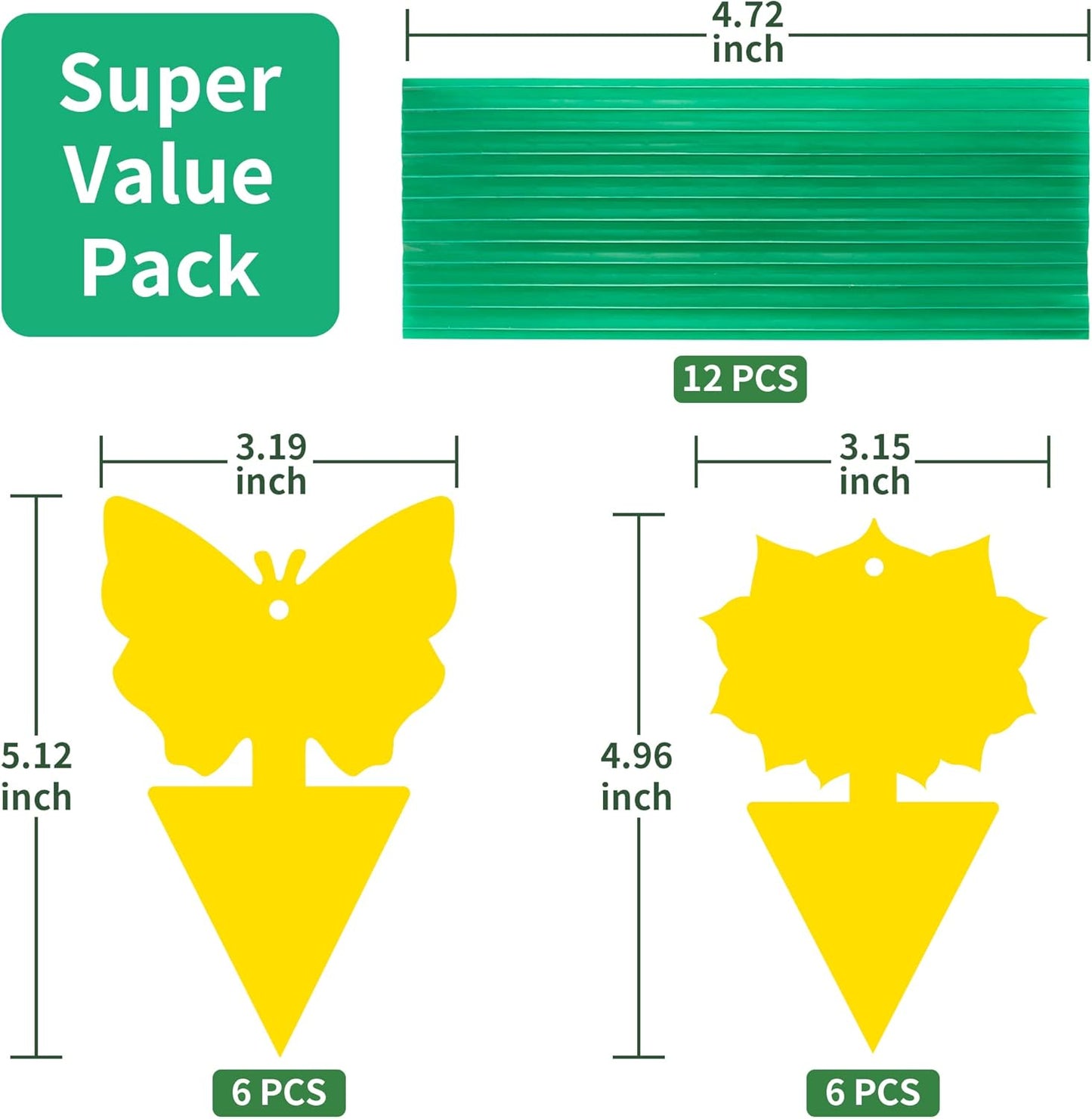 LULUCATCH Fruit Fly Sticky Traps 12 Pcs, Yellow Sticky Trap, Non-Toxic Gnat Traps Insect Catcher, Super Sticky Fly Traps for Indoor Outdoor Kitchen White Flies Mosquitos Fungus Gnats Flying Insects