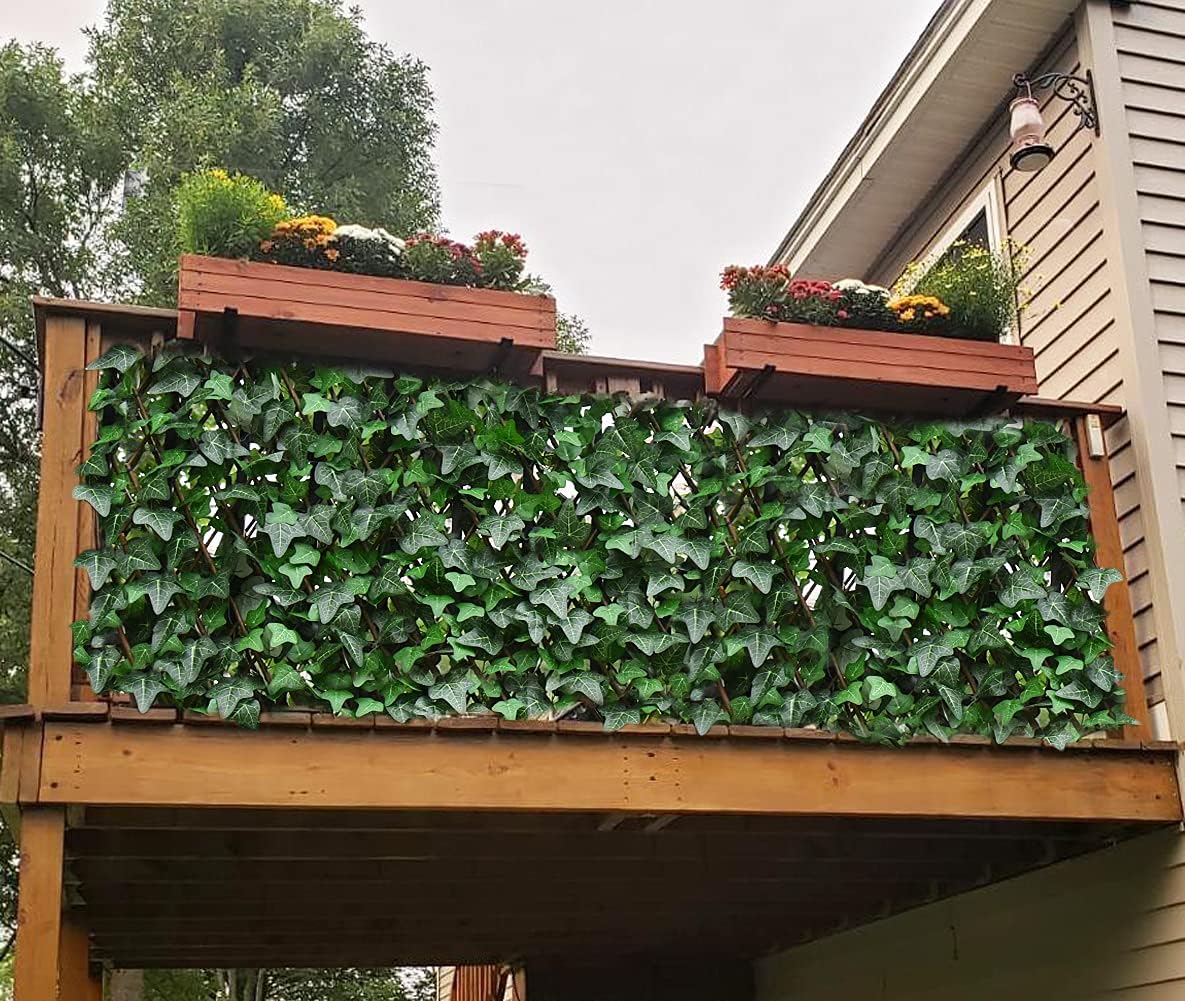 Expandable Fence Privacy Screen for Balcony Patio Outdoor,Decorative Faux Ivy Fencing Panel,Artificial Hedges (Single Sided Leaves) (1, Green-Ivy)