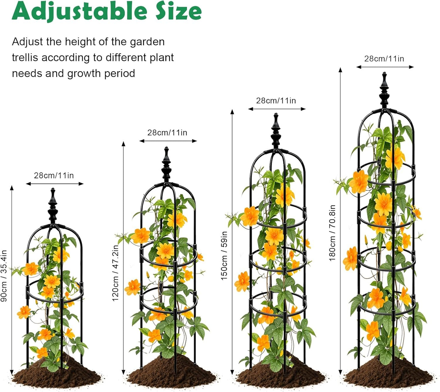 Trellis For Climbing Plants Outdoor 1Pcs 6Ft Garden Obelisk, Metal Pipe Tomato Cage Cucumber Rose Flower Vegetable Grape Round Vine Tall Plants Trellis,Plants Support Stakes Potted Garden Tower Indoor