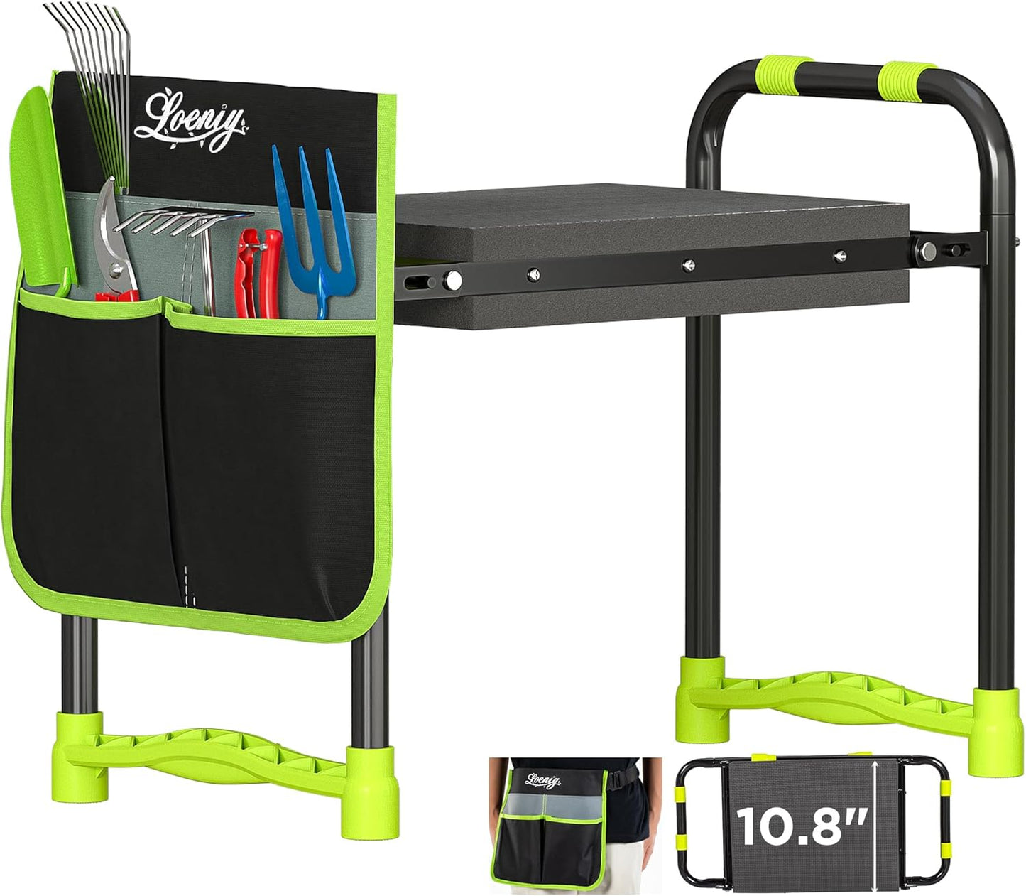 10.8” Wide Garden Kneeler and Seat, Heavy Duty Foldable Gardening Stool with Tool Belt Pouch, Portable Gardening Bench Chair for Seniors & Parents, Non-Slip & Easy Grip Design