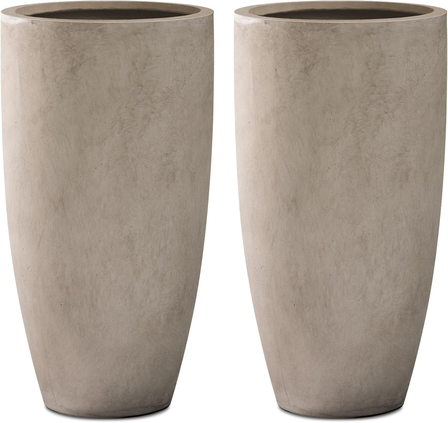 Kante 23.6" H Weathered Concrete Tall Planters (Set of 2), Large Outdoor Indoor Decorative Plant Pots with Drainage Hole and Rubber Plug, Modern Style for Home and Garden