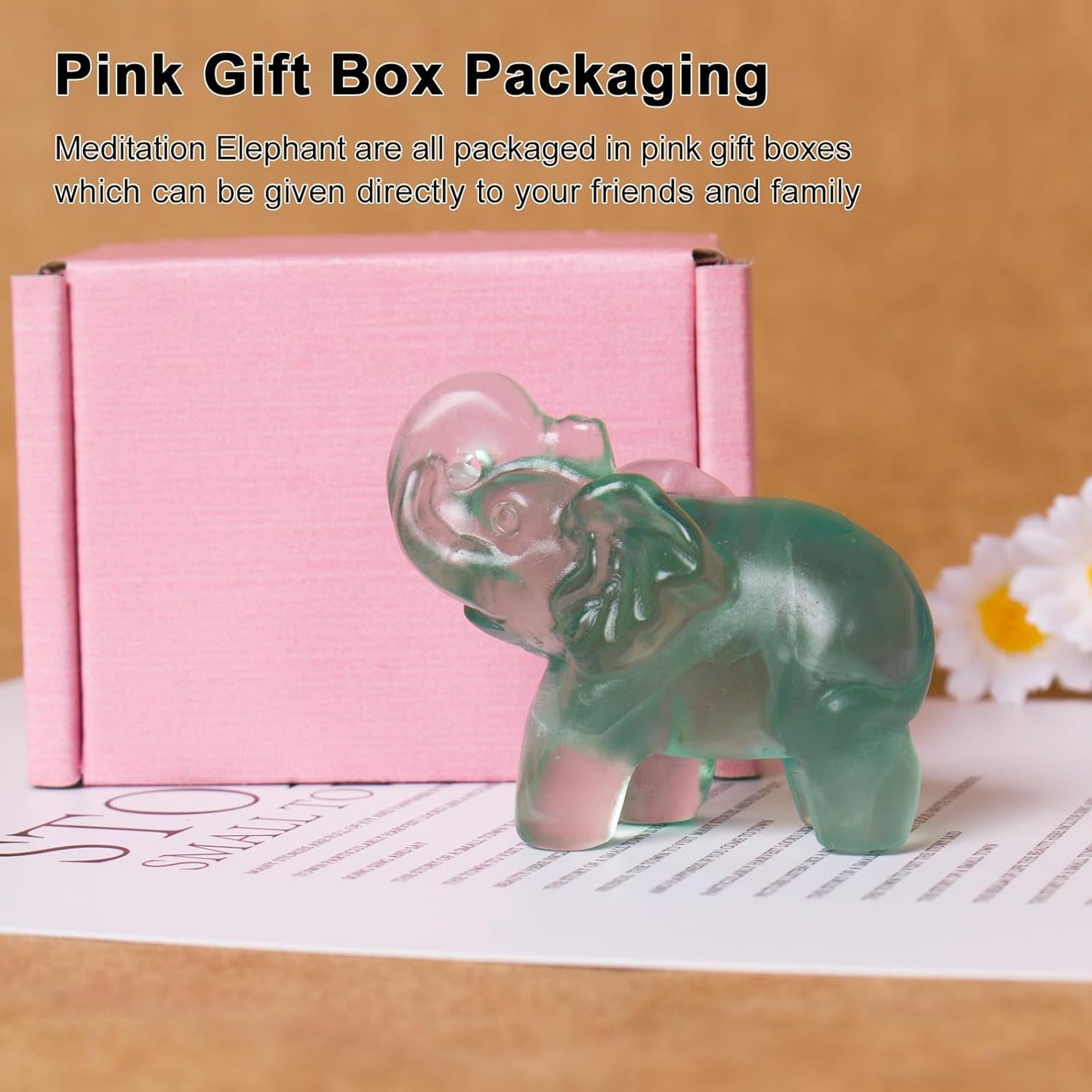 2 Inch Fluorite Crystal Elephant Sculpture Handcrafted Healing Stone Animal Figurine Spiritual Home Decor Lucky Charm Gift for Wealth Success Positive Energy and Meditation Lovers