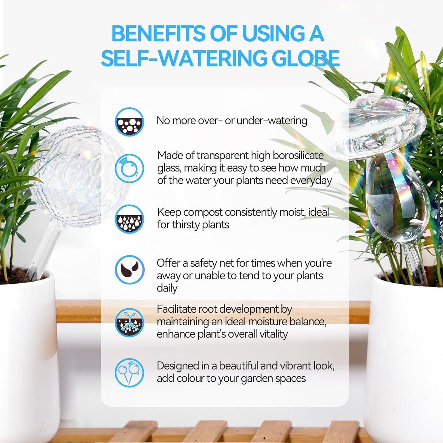 FLORA GUARD Plant Watering Globes, 4-PCS Glass Self Watering Planter Insert, Mushroom Rhombus Patterned Water Globes, Automatic Plant Waterer Bulbs Devices