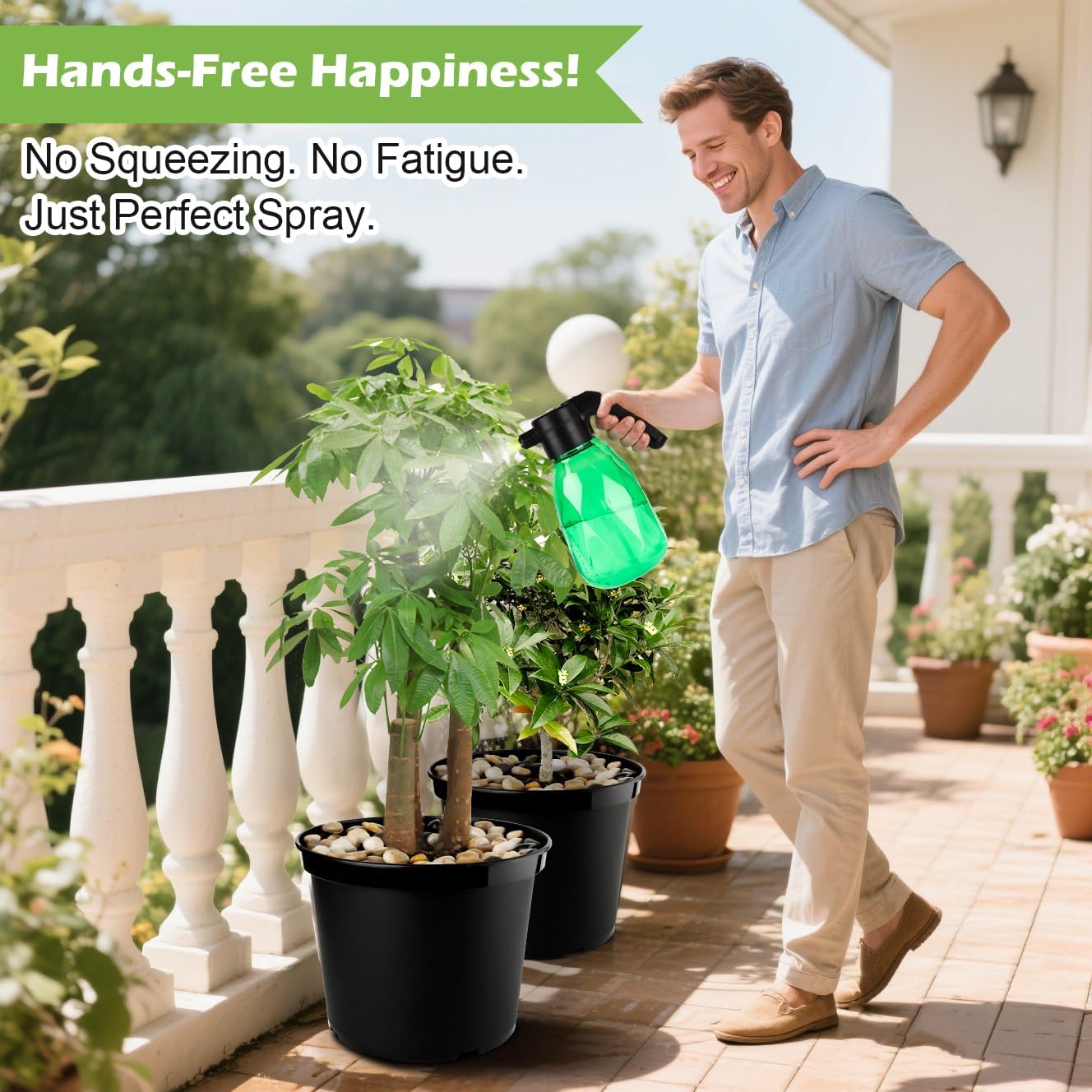 5-Gallon Nursery Pots 5P with 0.5 Gallon/2L Electric Spray Bottle, Plant Containers with Drainage Holes, Round Sturdy Garden Planters for Indoor/Outdoor Greenery