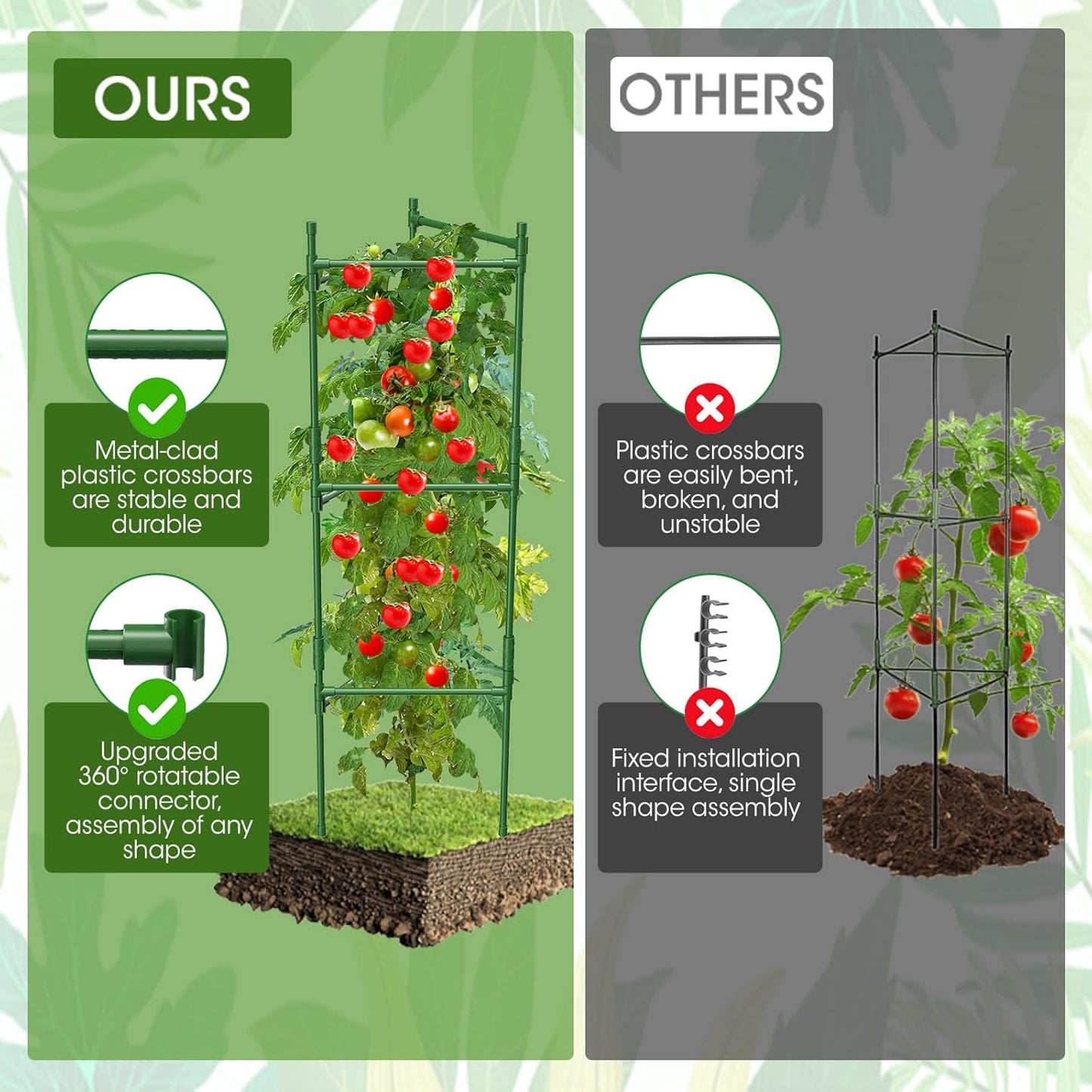 3 Pack Tomato Cage,Tomato Cage for Raised Garden Bed, 48'' Tall Tomato Trellis Triangle or Square Cages for Garden,Pots, Plant Cages & Supports（Green, Extra Bold ）