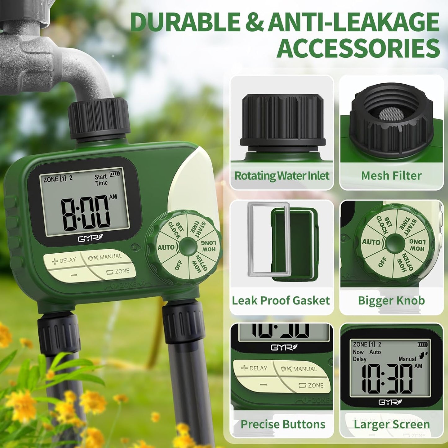 GMR Hose Timer for Watering, Water Timer, Irrigation Controller for Garden Hose Faucet, Programmable Automatic Watering System/Manual/Rain Delay, IP54 Waterproof