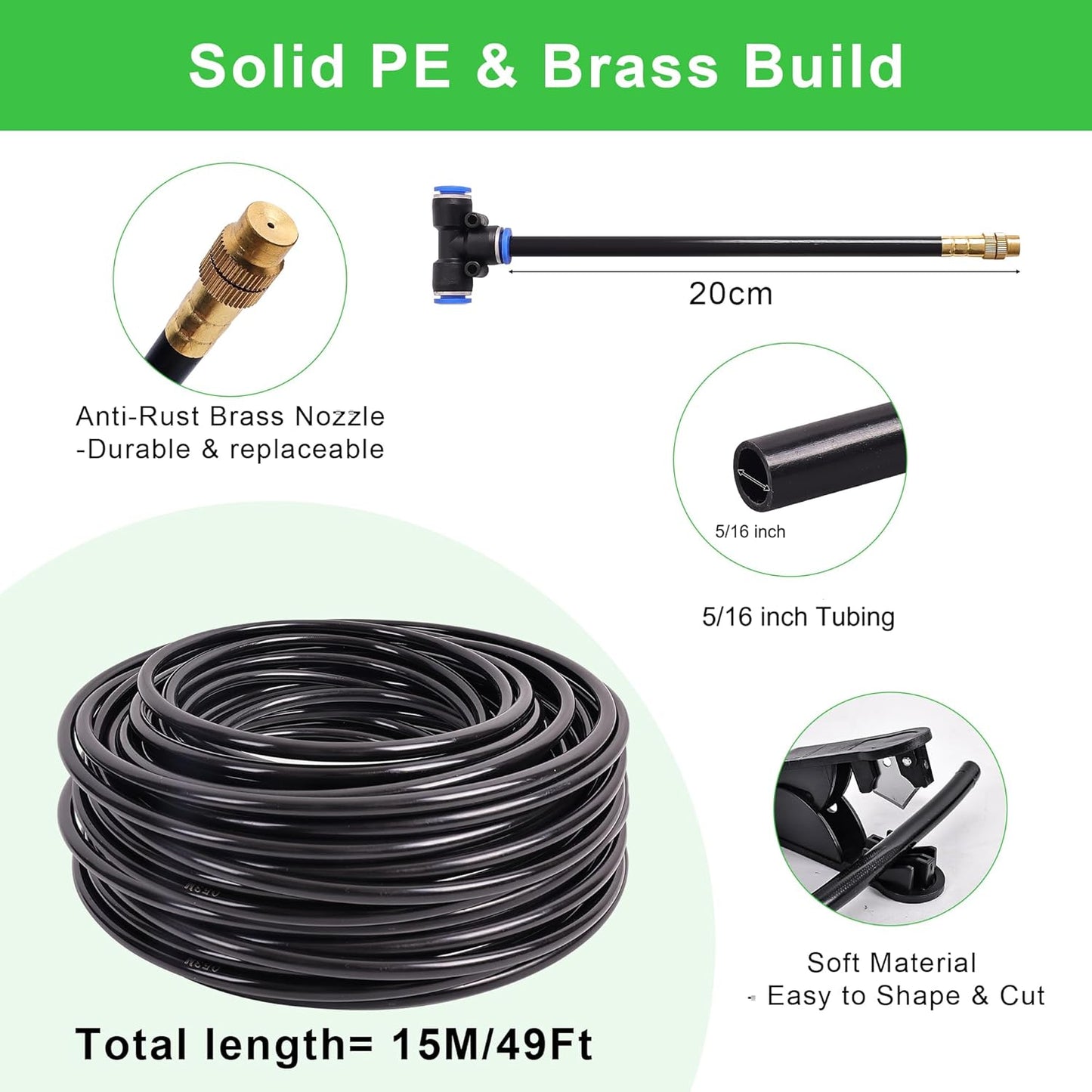 Drip Irrigation Kit, Flexible 360°Adjustable Watering System with Nozzle Control, Misting Hose for Garden, Greenhouse, Lawn, Yard & Potted Plants (49 Feets)