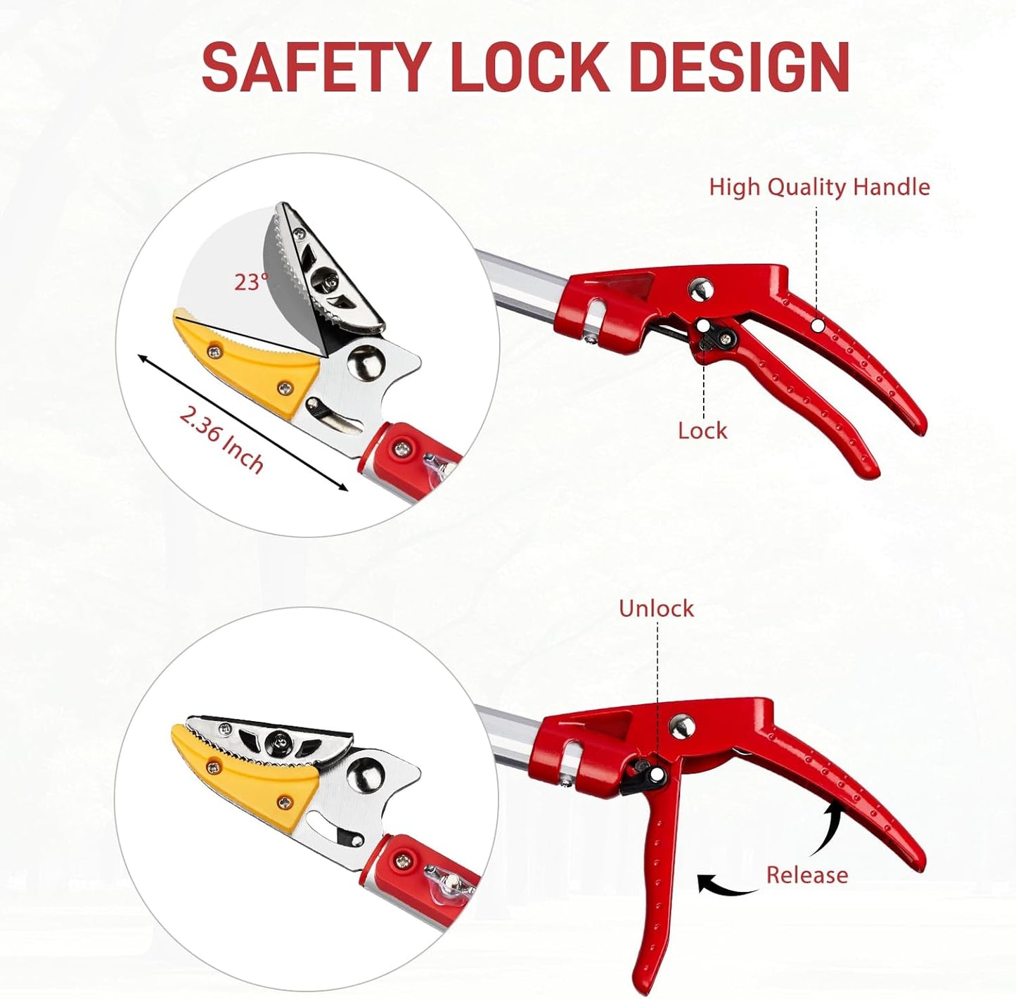 4-in-1 Pruners for Gardening, long handled pruners with Extendable Handle and Safety Lock, 4.4-7.2 Foot Telescopic Saw, Branch Trimmer and Fruit Picker with a Cutting Diameter of 1/2 Inch