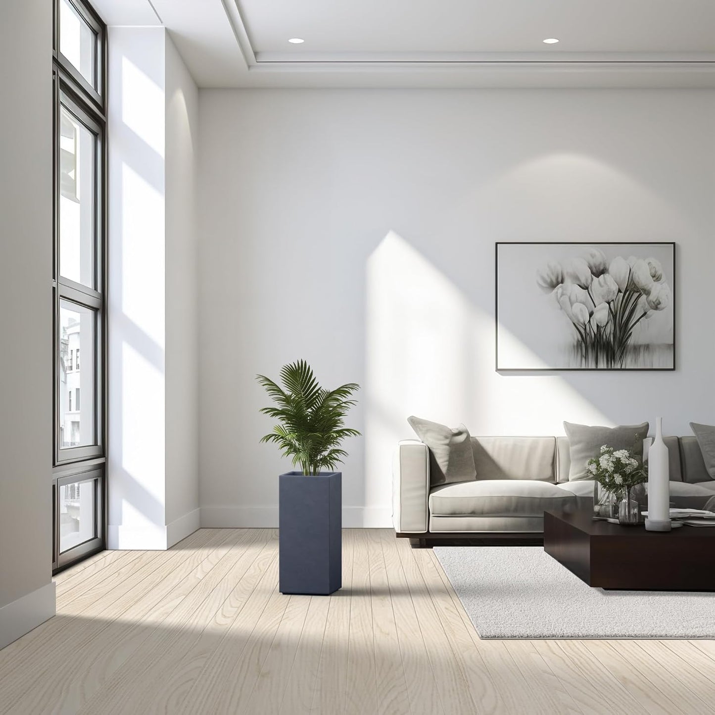 Kante 20.3" H Tall Rectangular Concrete Planter, Modern Square Diameter Plant Pot with Drainage Hole and Rubber Plug for Indoor Outdoor Home Patio Garden, Dark Gray