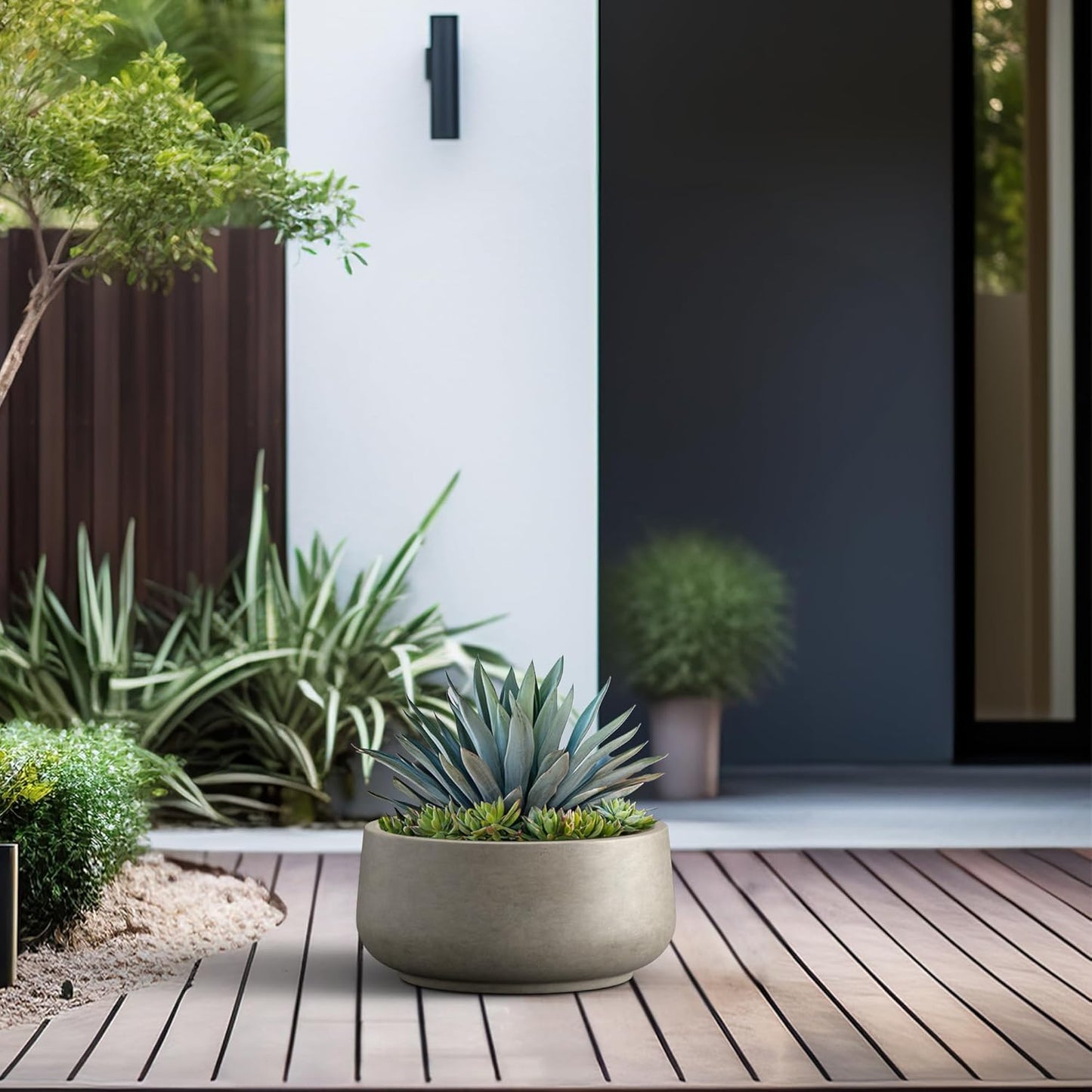 Kante 13.4" Dia Round Curvy Concrete Planter, Large Plant Pots with Drainage Hole and Rubber Plug for Indoor Outdoor Plants, Flower Pot for Home Garden Patio Porch, Weathered Concrete