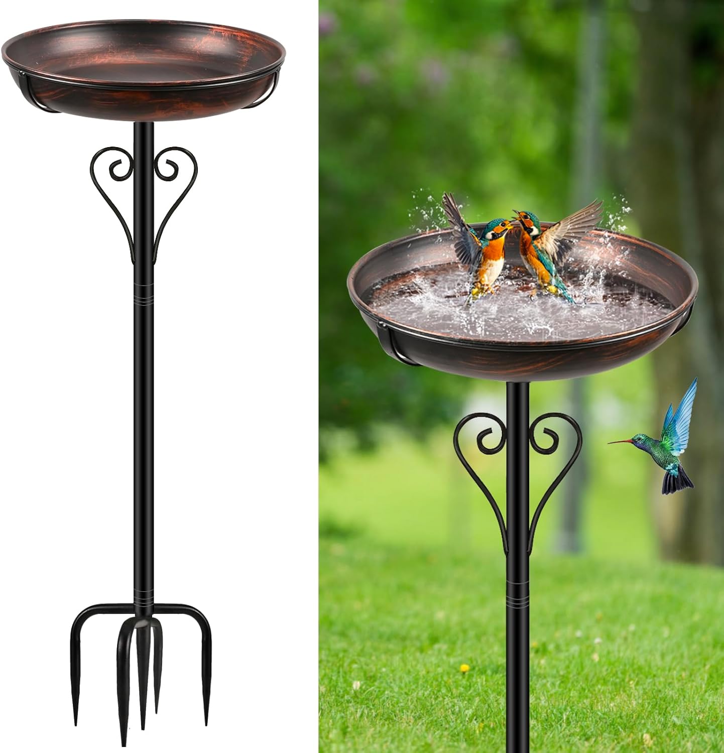 Metal Bird Bath for Outside, Vintage Freestanding Birdbaths with Metal Stake, Upgraded 5 Pronged Base Birdfeeder Feeder Bowl for Outdoors Garden Patio Yard Lawn Decor (Vintage Bronze)