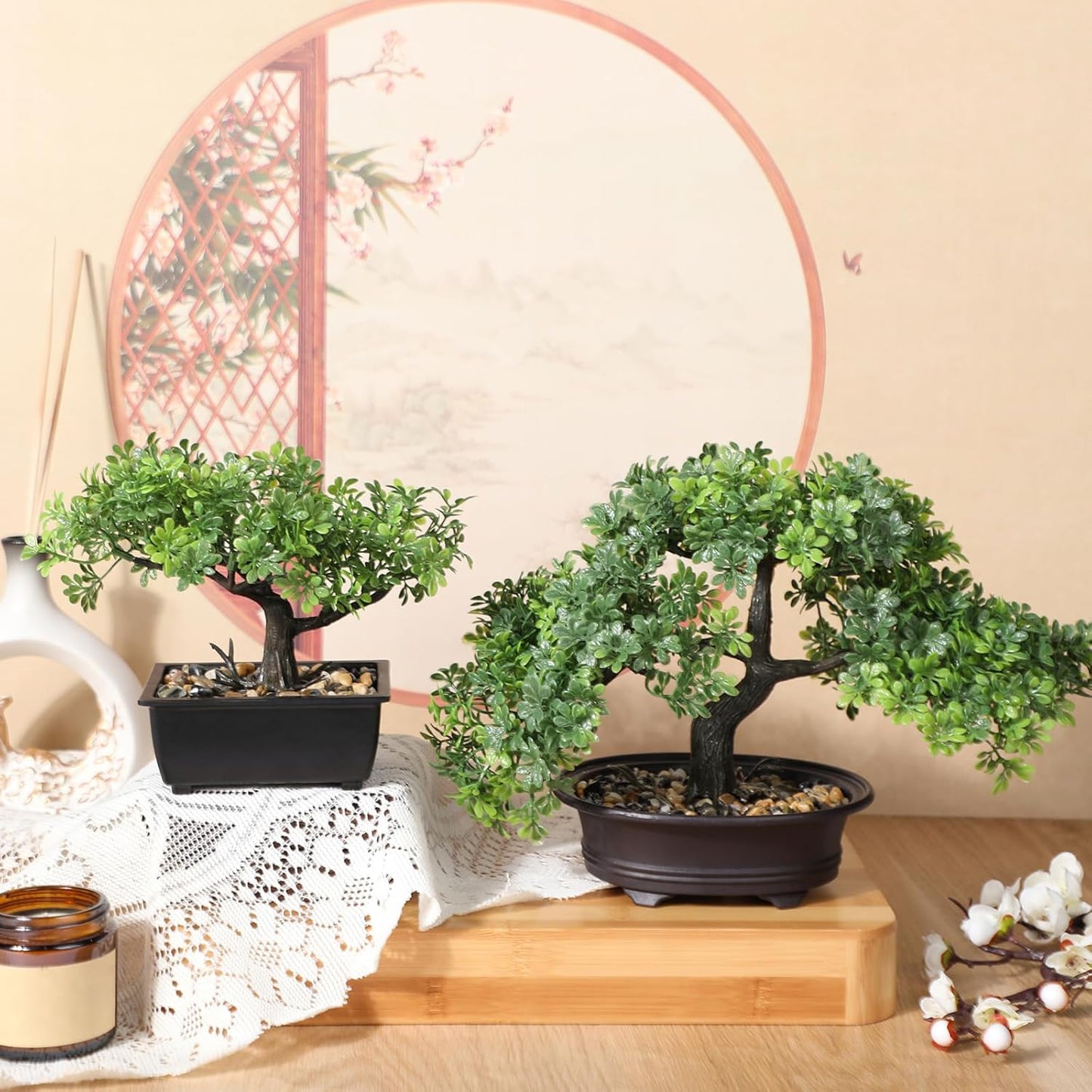 Jexine 4 Pack Artificial Bonsai Tree, Indoor Small Fake Plants in Pots for Home Table Office Desk Bathroom Shelf Bookshelf Bedroom Living Room Farmhouse Decorations