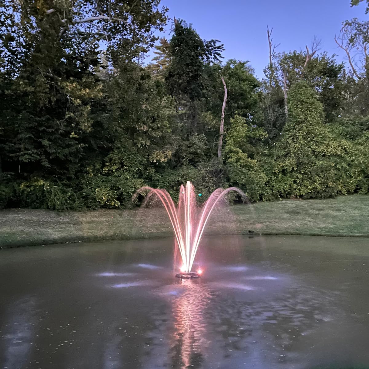 HALF OFF PONDS Floating Fountain – 1 HP Pond Aerator, 200' Cord – 15,000 GPH Water Pump – 13 Spray Patterns - Color-Changing LED Lights & Control Box - for Large Ponds, Lakes & Water Gardens