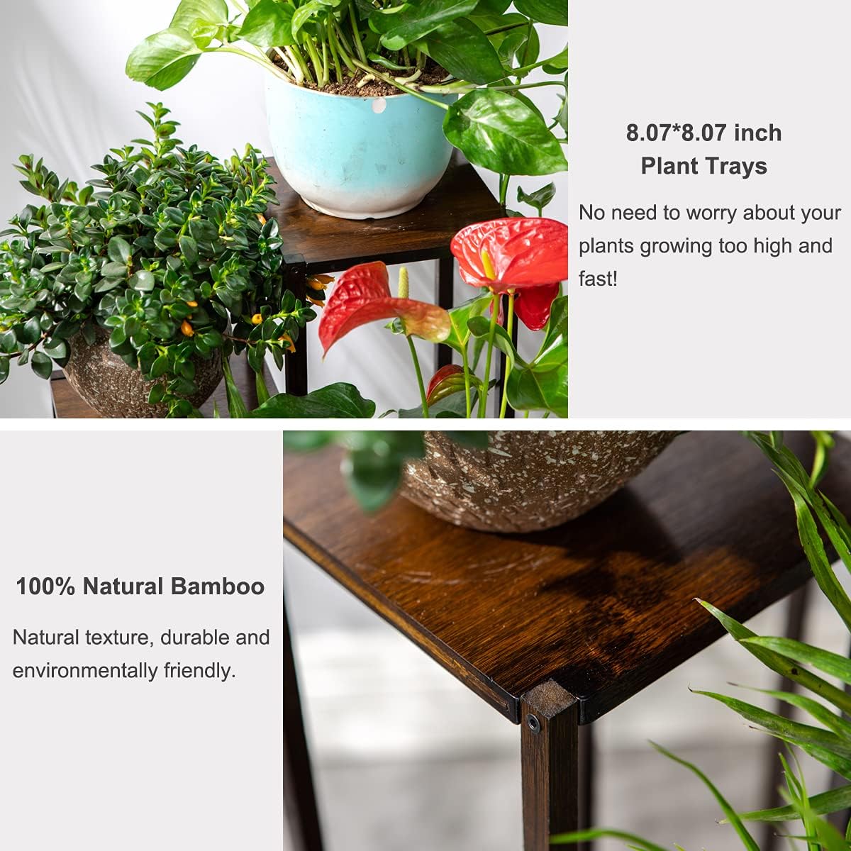 COPREE Bamboo 4 Tiers Plant Stands, Planter Pot Holder Shelf, Indoor Outdoor Flower Display Organizer Storage Rack, Heavy Duty Planter Shelving Unit