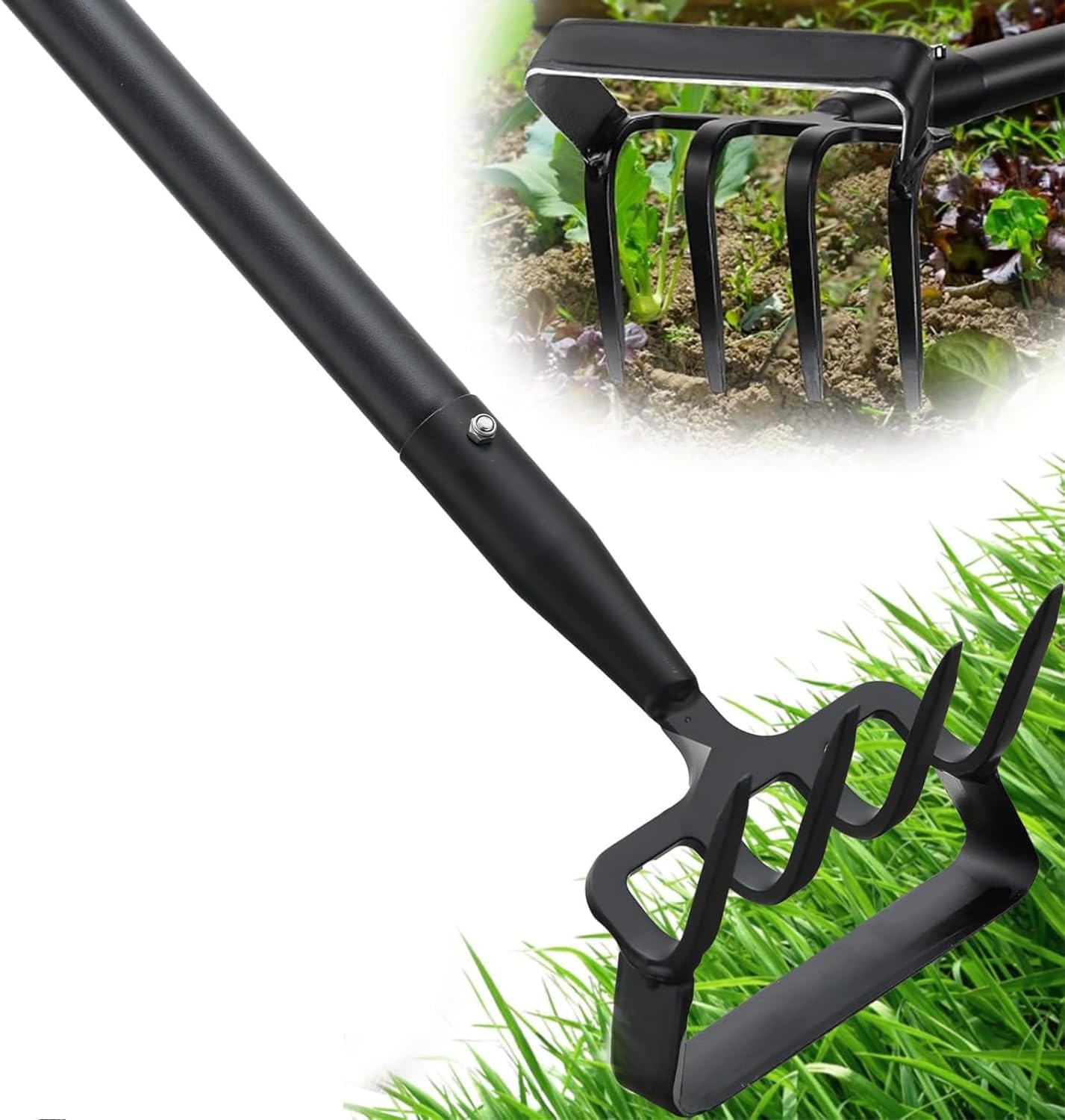 Upgraded Hula Hoe and Garden Hoe, Stirrup Hoe with Adjustable Handle for Weeding Digger loosening Soil Metal Garden Cultivator Hula Hoe with Rake Tiller Cultivator (30-73 Inch)
