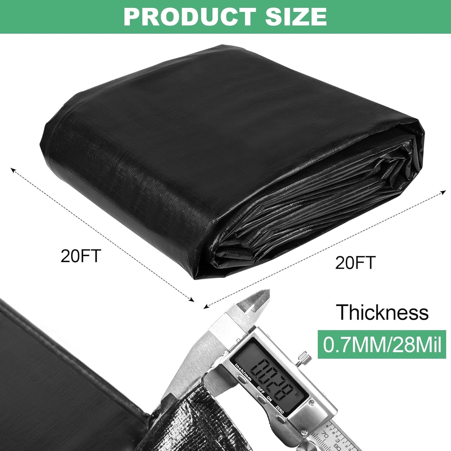 MYFAMIREA 20 x 20FT Pond Liner, 28Mil PE Preformed Pond Liner with 16 Hemmed Edge Buttonholes Sun Resistant Easy Cutting for Outdoor Ponds, Fish Koi Ponds, Garden Fountain, Waterfall Ponds