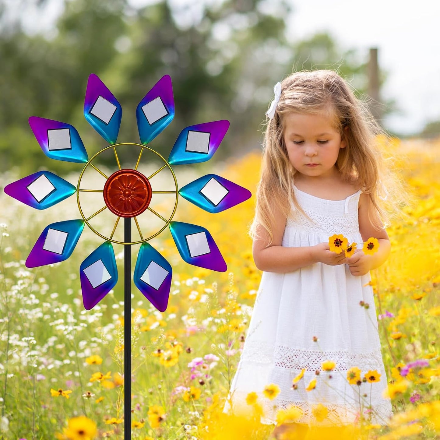 45" Sunglasses Garden Wind Spinners for Yard, Special 9pcs Mirrors Kinetic Wind Spinner Outdoor Decor, Wind Sculpture Yard Art Decorations for Patio, Lawn & Garden