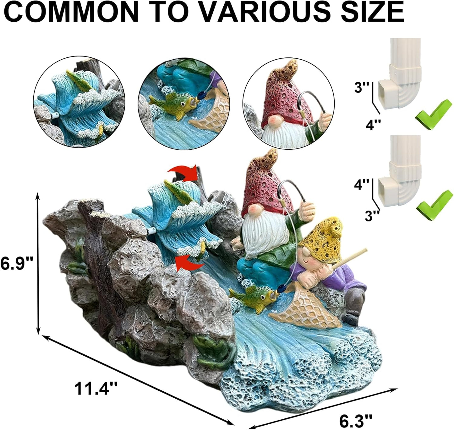 Gollum Splash Block – Decorative Resin Downspout Diverter & Water Feature, 11.4” x 6.3” x 6.9”, Durable Rainwater Drainage Statue for Garden, Patio, Yard, Pond or Aquarium, Outdoor Dwarf Gutter Décor