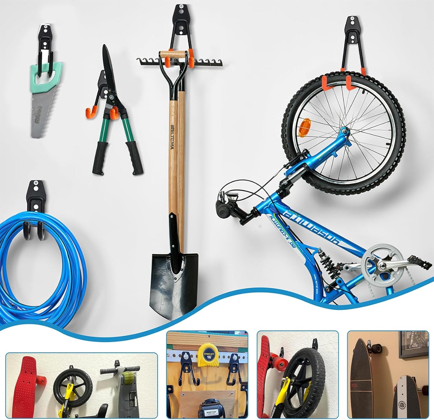 Garage Storage Utility Hooks，Garage Garden Tool Organizer，Steel Wall Mount Hooks, Large Garden U Hooks （2 Pack）