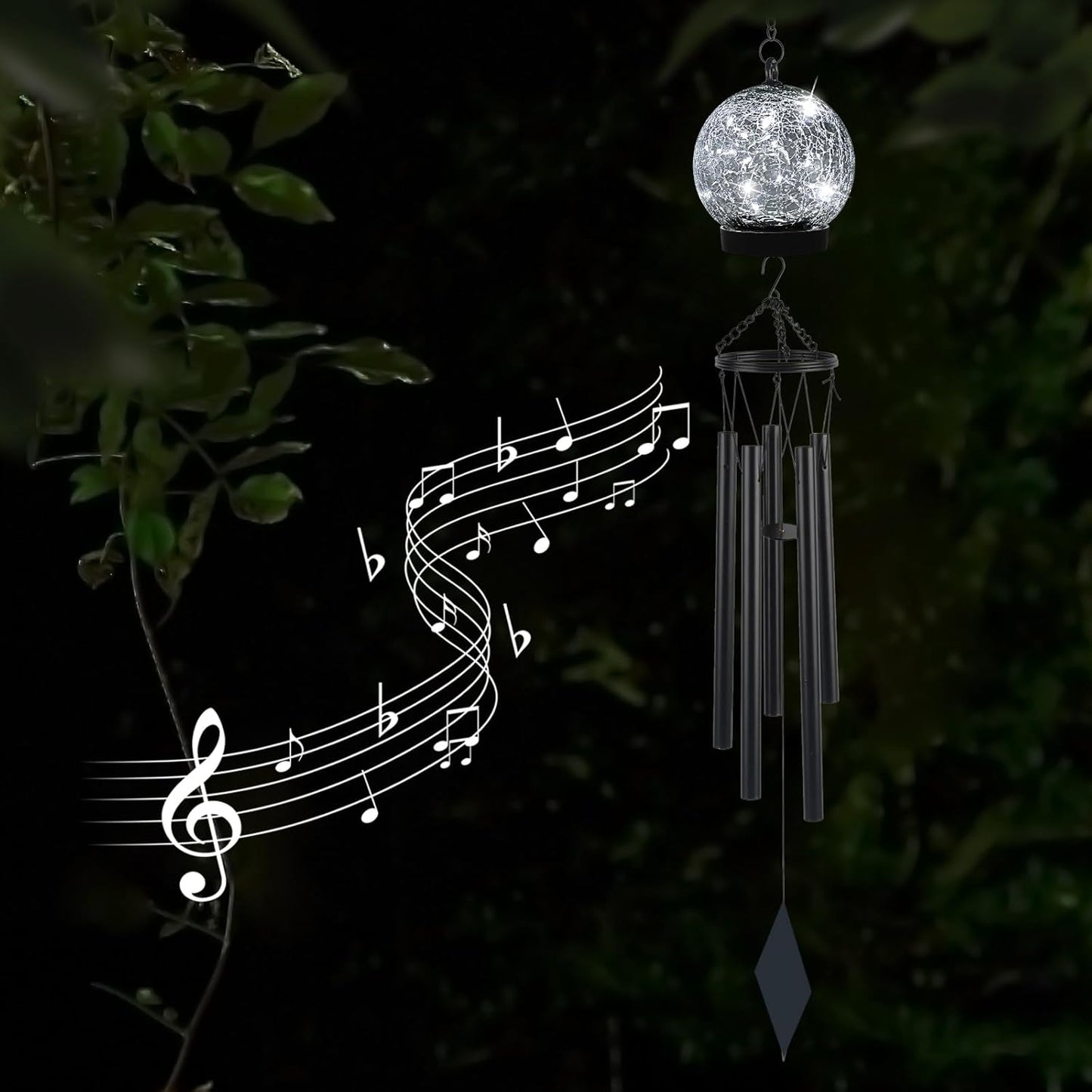 Garden Wind Chimes Outdoor, Solar Hanging Glass Ball Wind Chimes with 15 Cool White LEDs 42 Inch Large with Unique Memorial Sympathy Wind Chime Outside Garden Decor as a Gift for Patio, Porch, Balcony