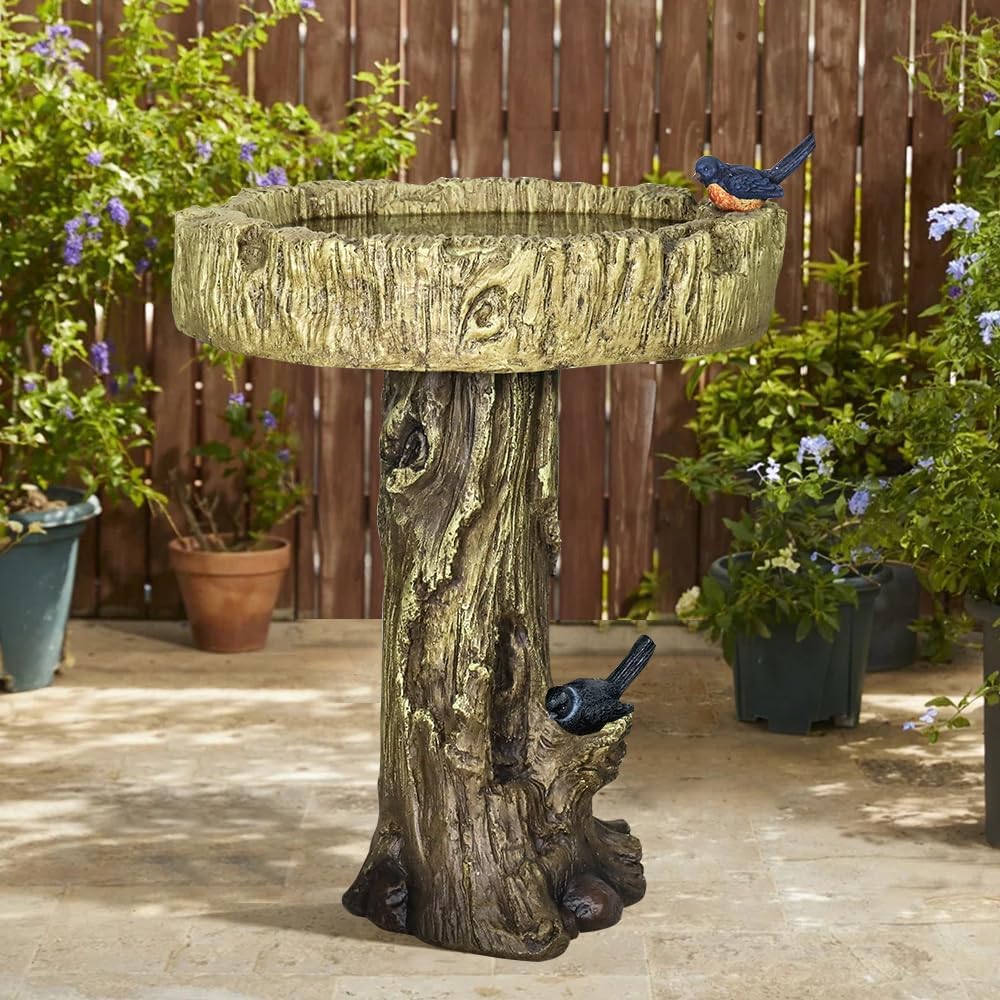 24.4" H Trunk Shape Birdbaths for Outdoors, 24.4" H * 18" Φ Garden Bird Bath Statues, Outdoor Decor for Garden, Patio, Yard, Deck