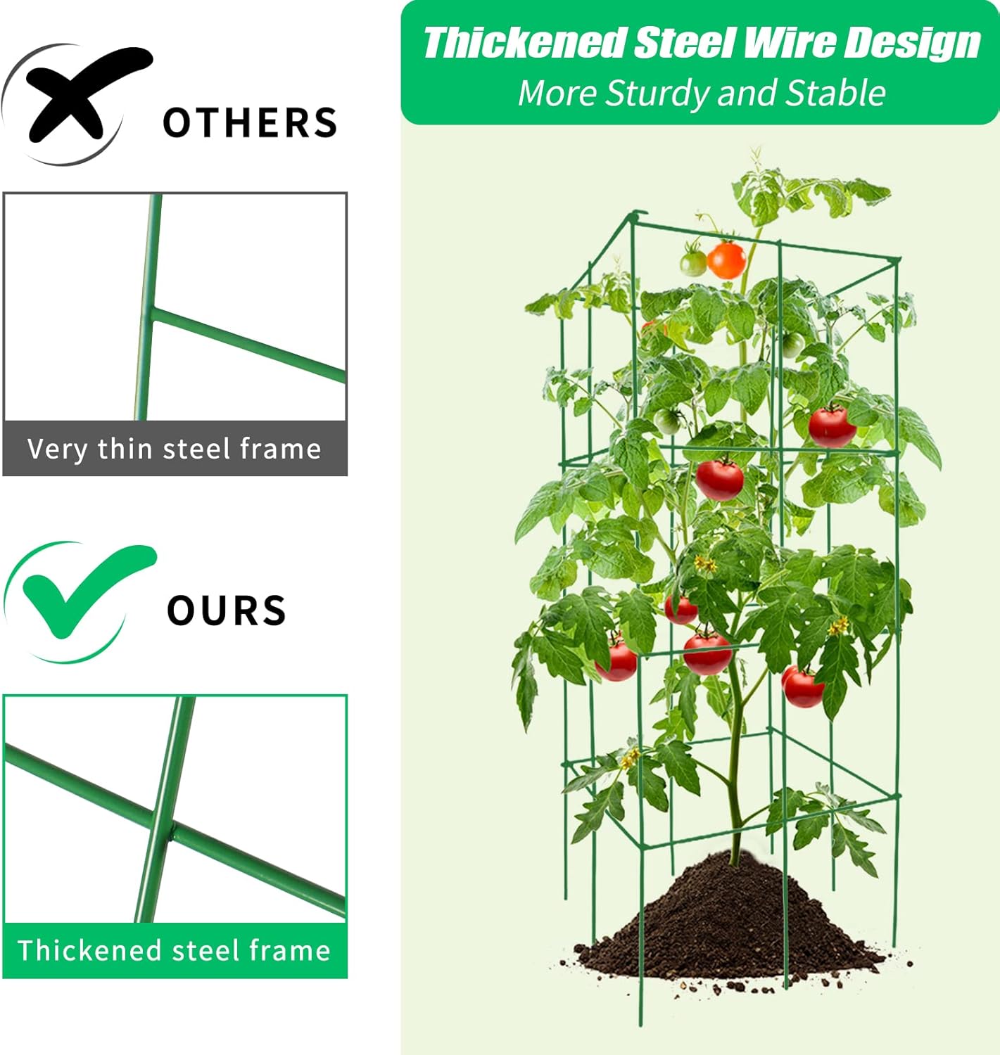 DoCred 4 Pack Tomato Cage, Folding Tomato Cage Heavy Duty Metal Square Tomato Cages Coated Steel Garden Plant Support Stake Tower for Climbing Vegetables, Plants, Flowers, Steel Green