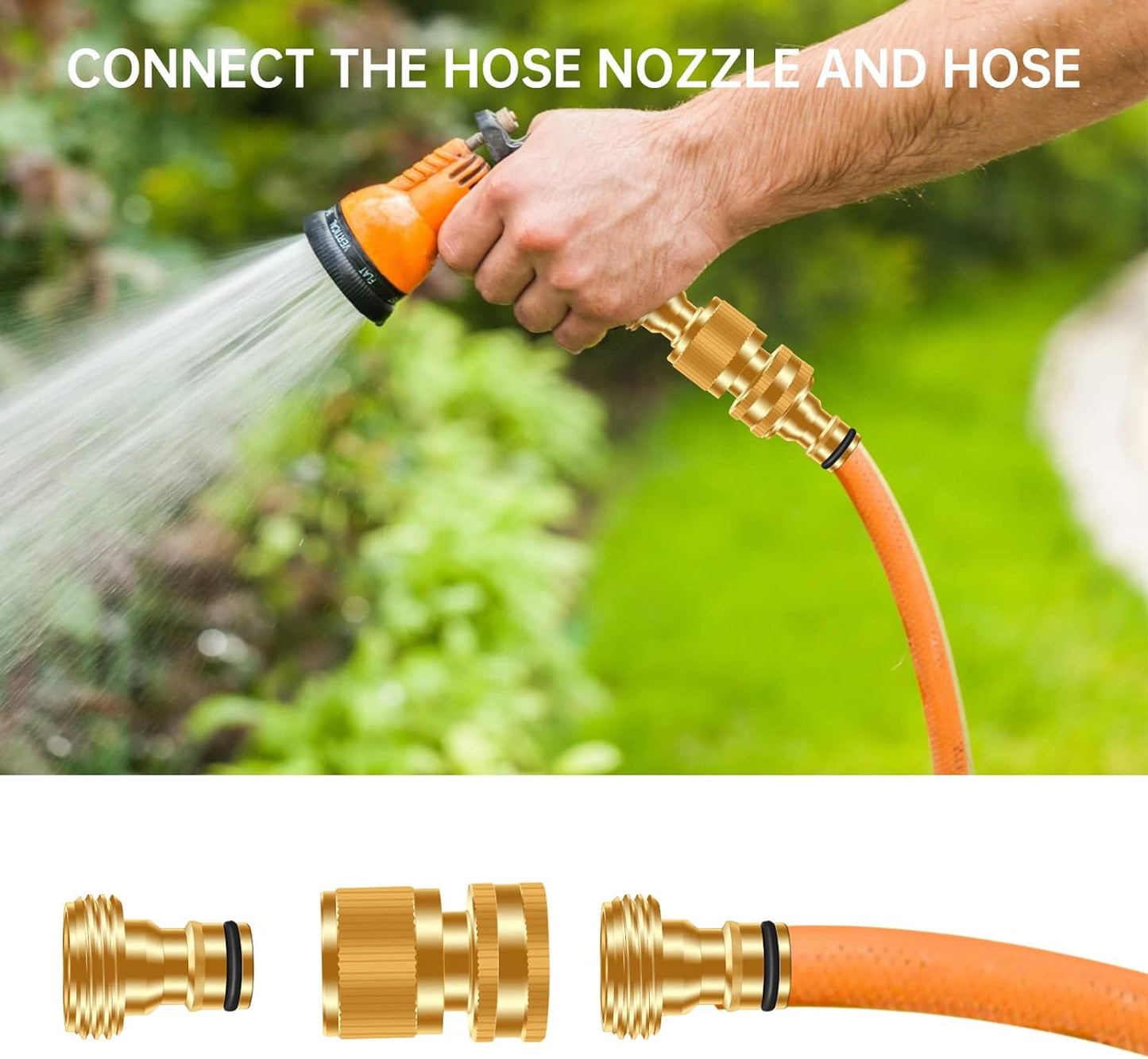Garden Water Pipe Quick Connect, No-Leak 3/4 Inch GHT Thread Fitting Water Hose Female Adapter, Heavy-Duty Rust Resistant Brass Water Pipe Connector, Easy to Use (2 Female Connect ）
