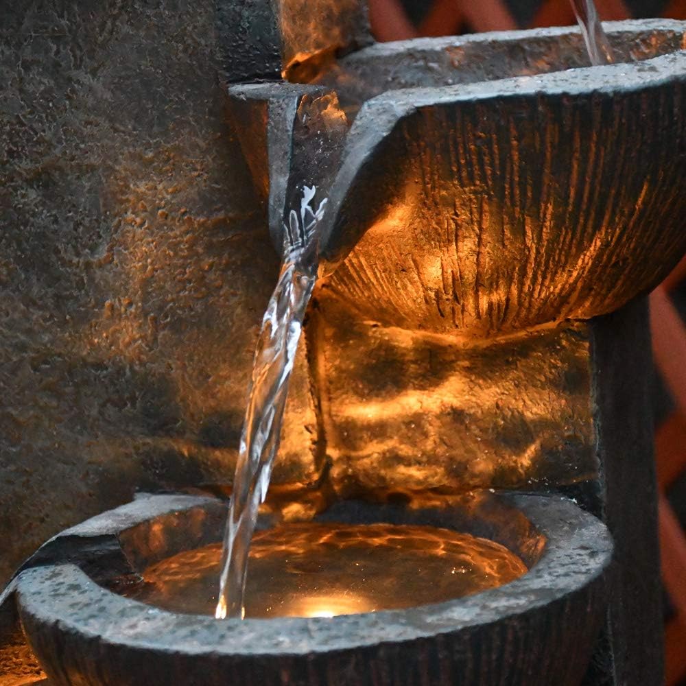 SunJet 5-Tier Outdoor Water Fountain Resin Fountain Decor with LED Lighting Natural Polyresin Looking Stone Decor for Garden Patio Fold Court Yard Deck 12.99" L x 13.78" W x 39.76" H