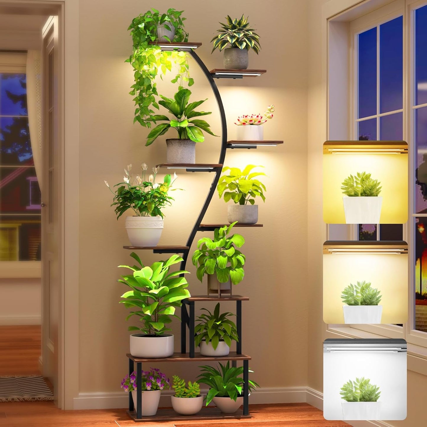 Plant Stand Indoor with Grow Light, 9 Tiered 62" Tall Metal Indoor Plant Shelf Multiple, Large Plant Shelf with Grow Light, Lighted Plant Stand for Indoor Plants for Living Room, Bedroom,Dining Room