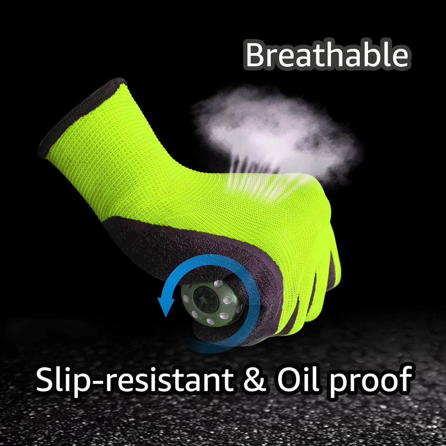 Evridwear Crinkle Latex Rubber Hand Coated Safety Work Gloves for Men Women General Multi Use Construction Warehouse Gardening Assembly Landscaping (S-Size) Lime 120 Pairs Pack