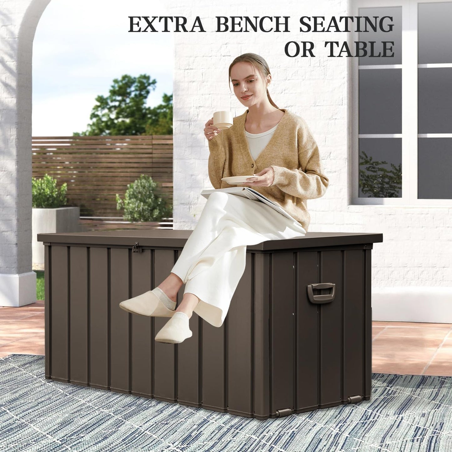 Domi 160-Gallon Outdoor Storage Box – Waterproof, Lockable Storage Cabinet for Patio Furniture, Garden Tools & Pool Supplies – Large Metal Storage for Cushions, Toys & More