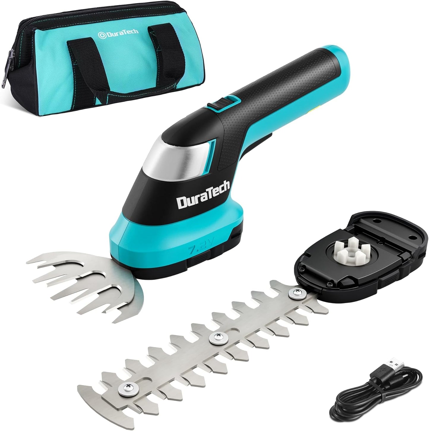 DURATECH Cordless Hedge Trimmer, 7.2V 2-in-1 Handheld Rechargeable Grass Trimmer & Hedge Shears with USB Type-C Cable, Built-in Li-ion Battery, Electric Shrub & Grass Shears for Garden, Yard and Lawn