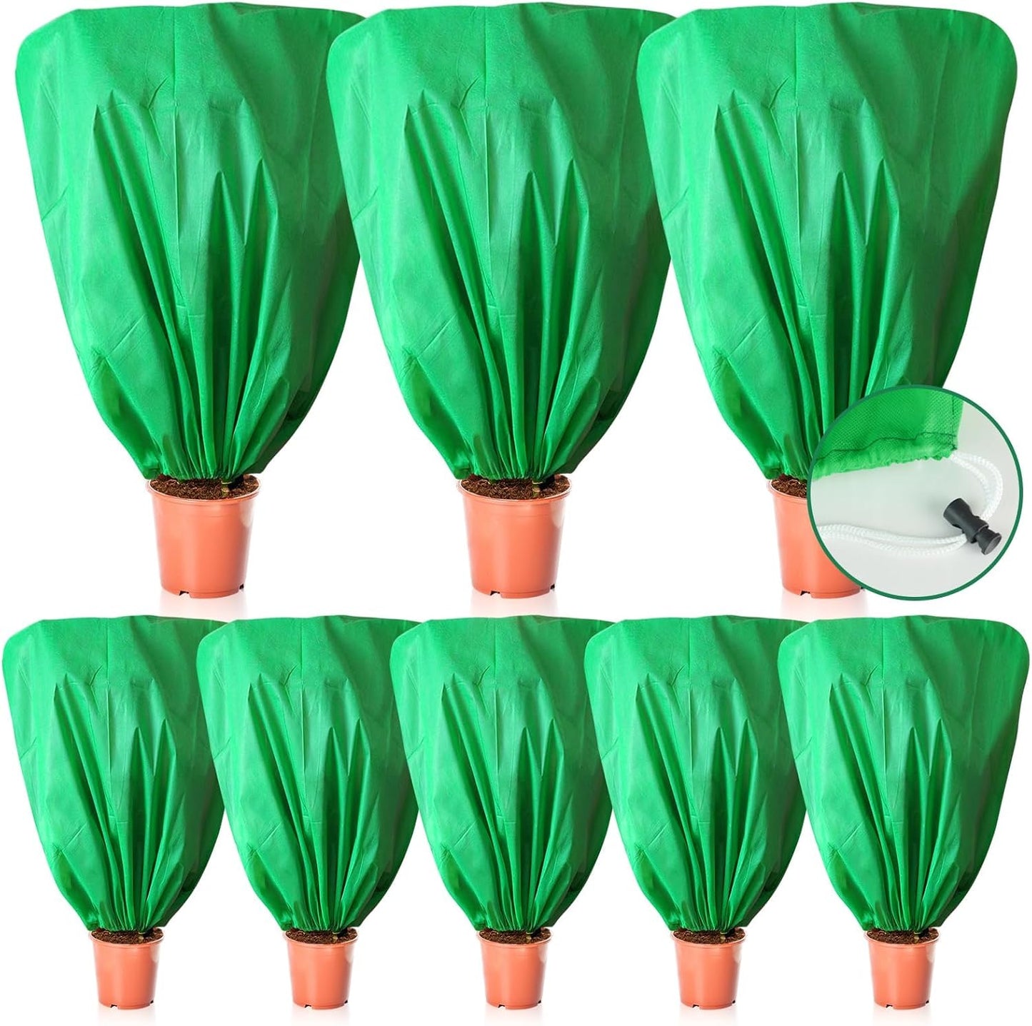 8 Pcs Plant Covers Frost Protection Bag 47" x 31.5" Winter Reusable Plants Jacket with Drawstring Shrub Protection Wraps Bags Frost Blanket for Winter Outdoor Garden Plants