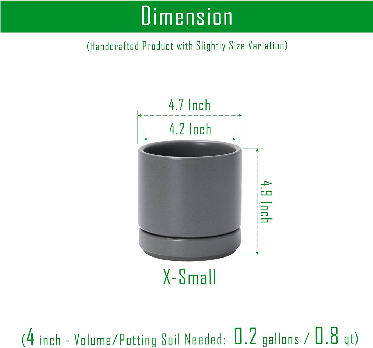 D'vine Dev Set of 4 Small Ceramic Plant Pots, 4.7 Inch Succulent Planter Pot for Plants with Drainage Hole and Saucer, Grey, 94-X-B-3