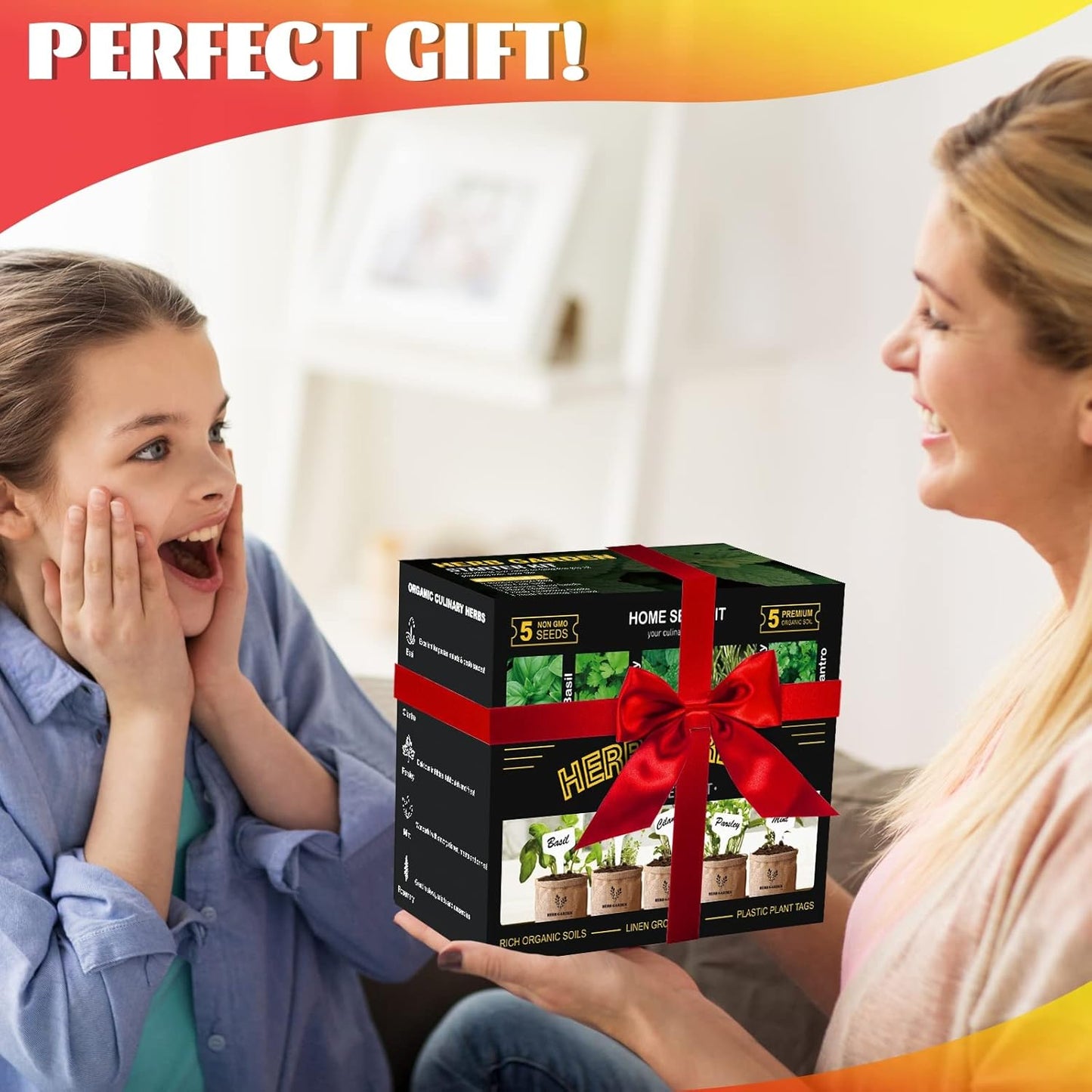 Indoor Herb Garden Starter Kit, 5 Non-GMO Herb Seeds - Basil, Parsley, Rosemary, Thyme, and Mint with Complete Planting Set for Kitchen Herb Garden DIY