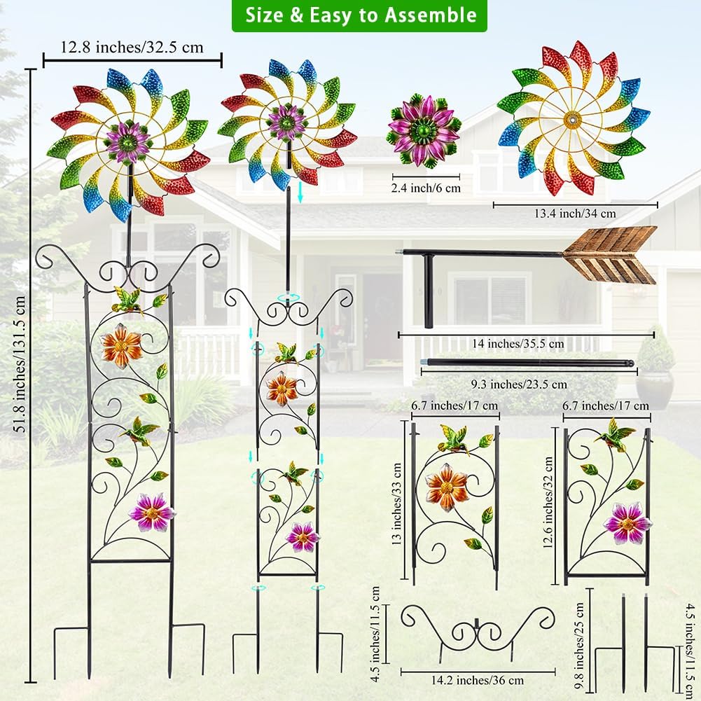 12.8” Wind Spinners Outdoor,Waterproof Wind Spinners for Yard and Garden,Kinetic Wind Spinner with Weather Vane,Yard Art Wind Sculptures & Spinners,Metal Muti-Color Pinwheels for Lawn Patio