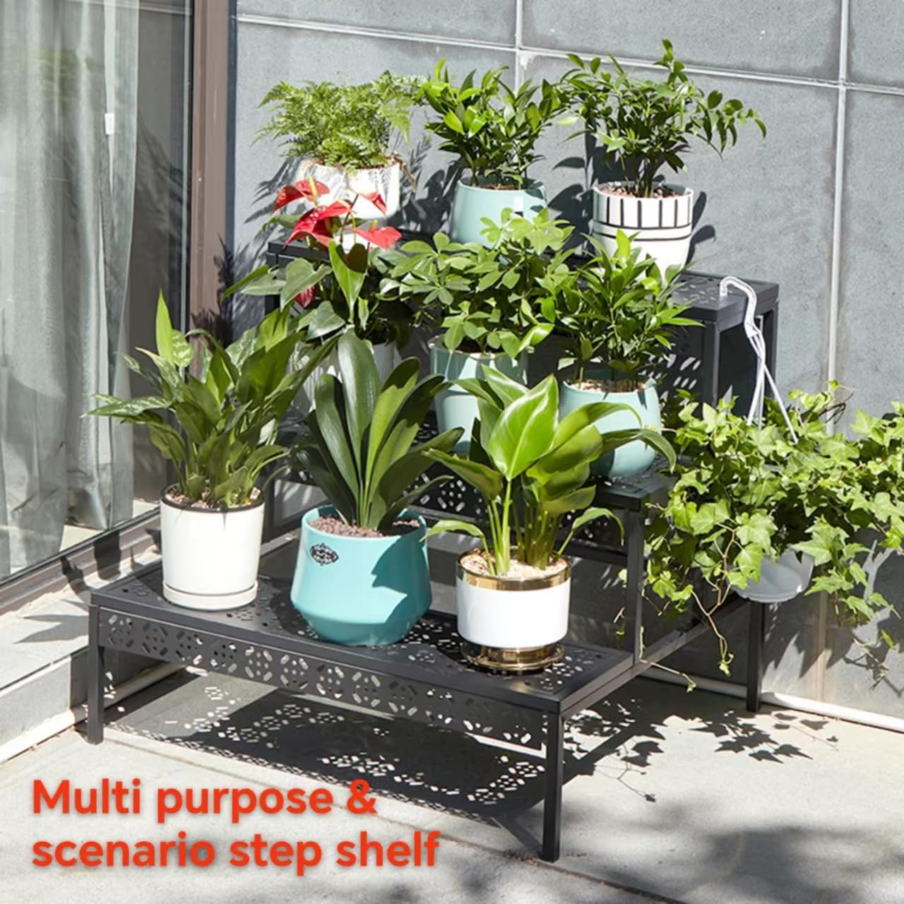 3 Tier Metal Plant Stand,Rectangle or Round Decorative Flower Step,Garden Shelf Flower Pot Holder Storage Organizer Rack for Indoor Outdoor Use