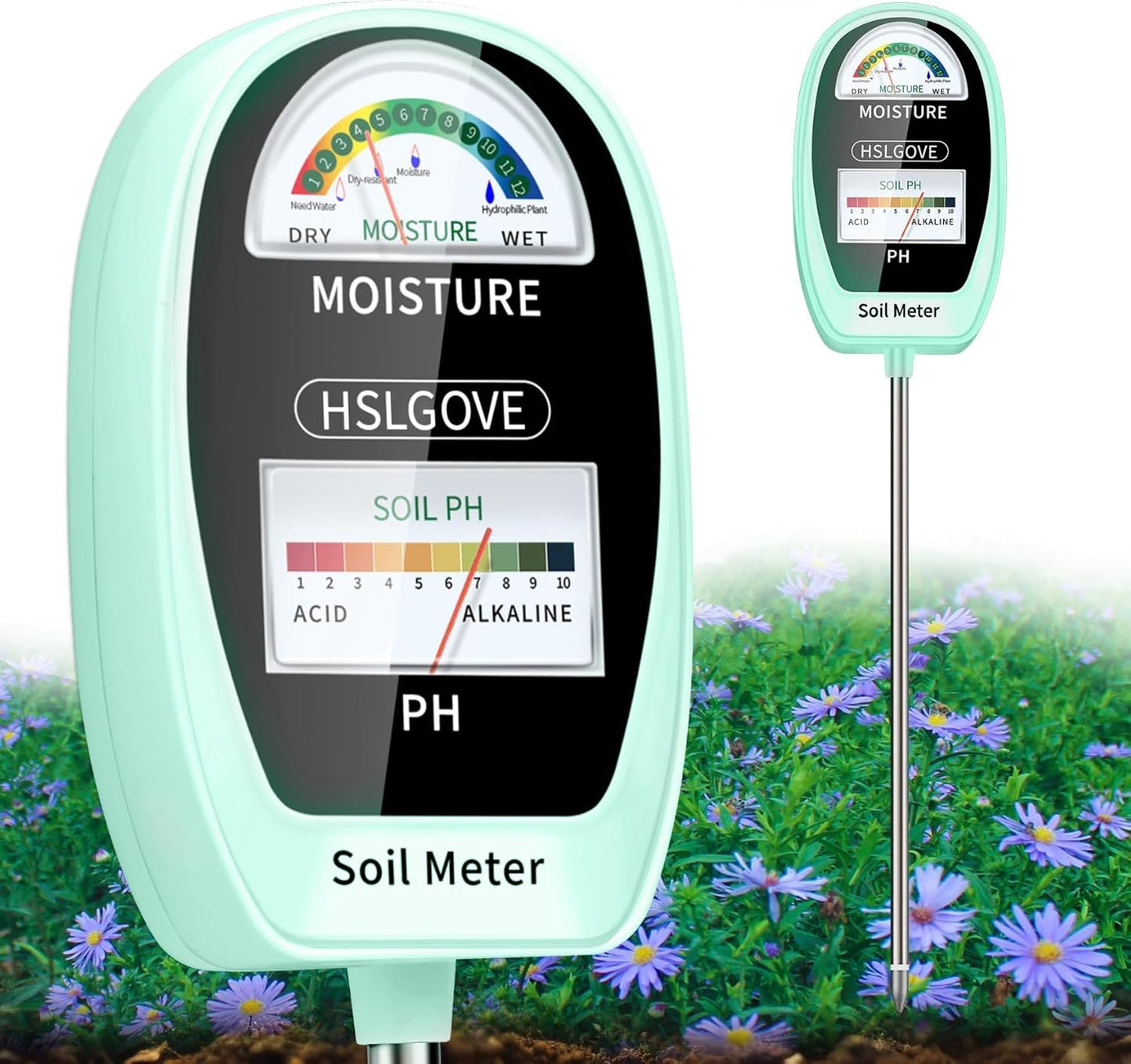 HSLGOVE Soil Test Kit, 2-in-1 Soil Moisture Meter/Soil PH Meter, Dual Screen Soil Tester, Soil Moisture Meter for Plants Watering/Gardening for Lawn,Farm Indoor&Outdoor Use-Greennew